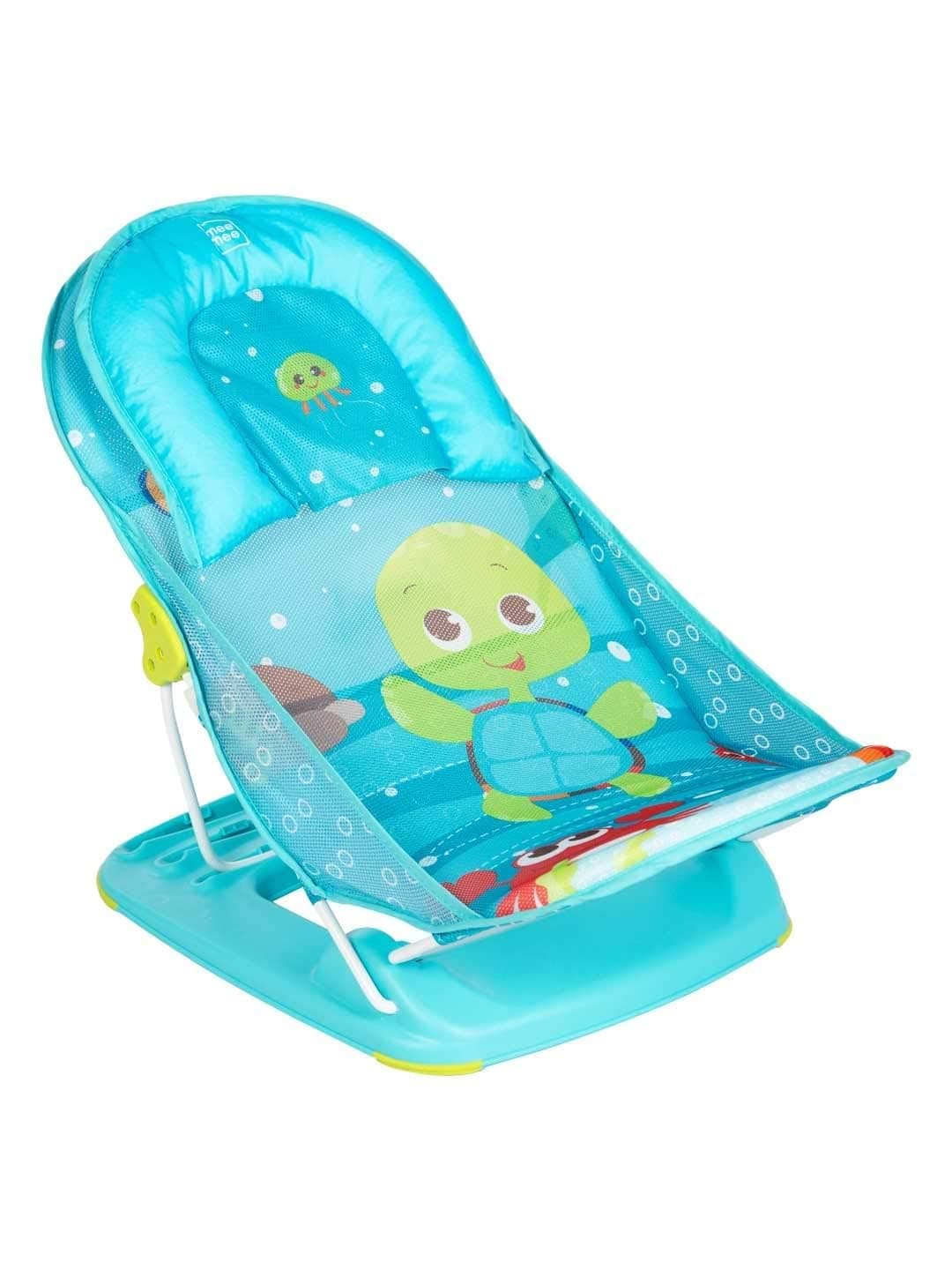 Mee Mee Newborn Baby Bather Bath Chair, Foldable with 3 Position Adjustment, Soft Mesh Seat, Safe & Comfortable Bath Support, Green