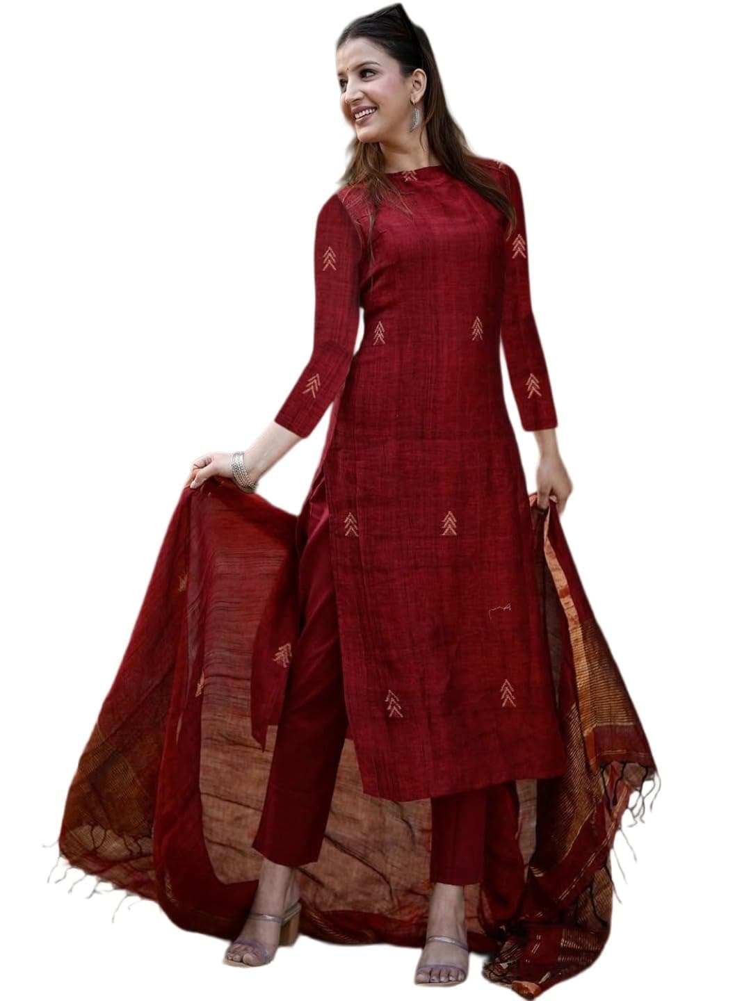 ANNI Designer Women's Rayon Viscose Straight Printed Kurta with Pant & Dupatta (CHAKORI MAROON-VKS05_M_Maroon_Medium)