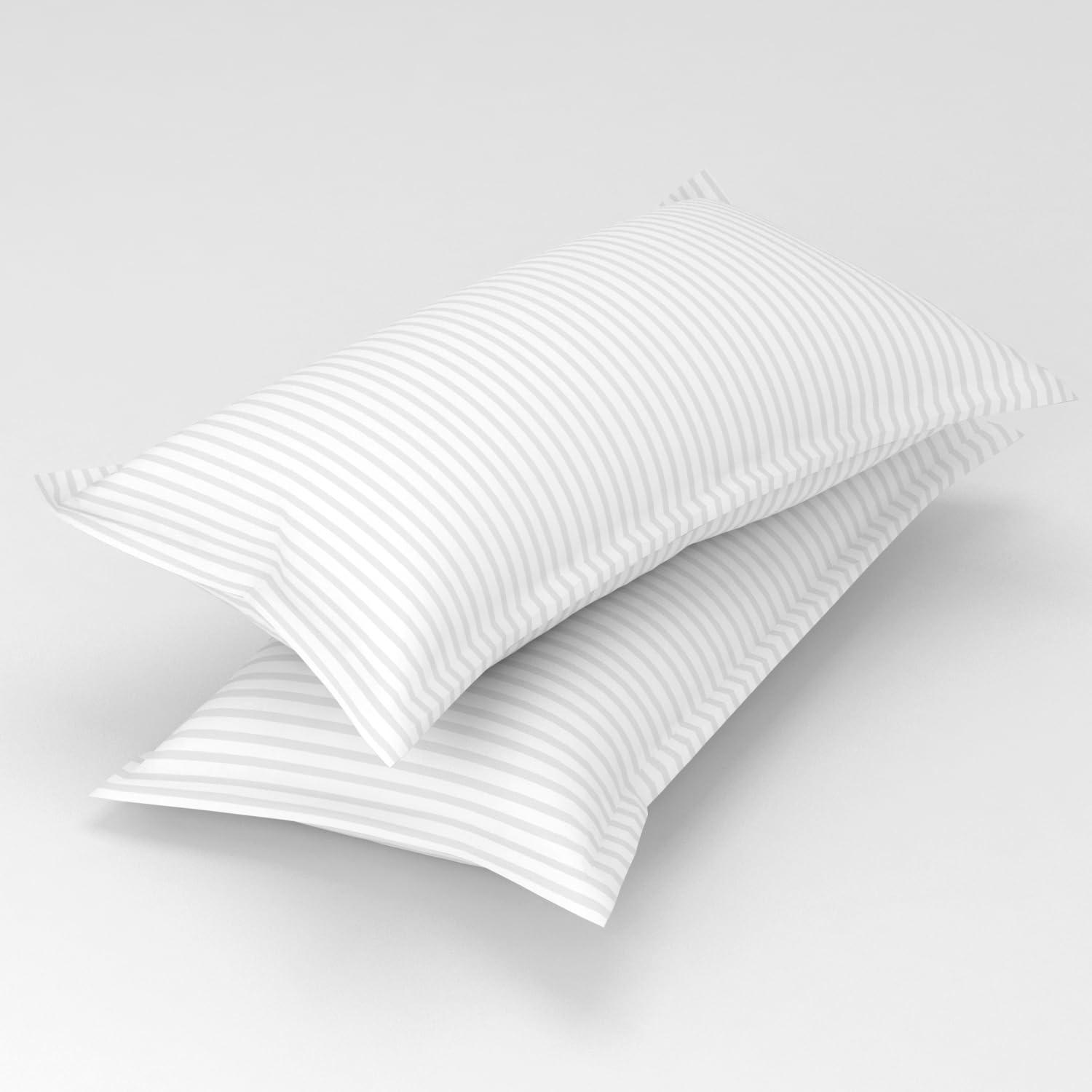Homefab India 2 Piece Satin Stripe Glace Cotton Pillow Covers - White