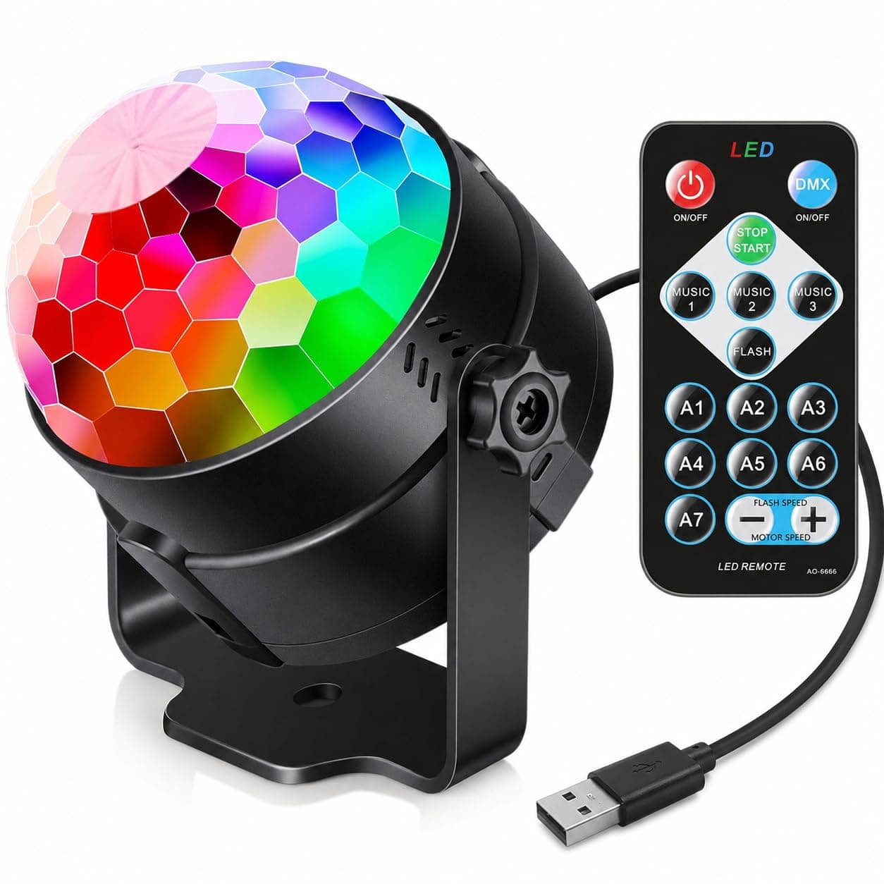 HVD Sound Activated RGB Party Light, LED Disco Ball with Remote