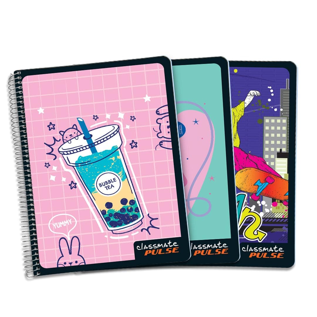 Classmate Pulse Long Book Ruled Notebook 180 Pages Single Line 29.7x21cm Wiro Binding Pack of 3 - Premium Paper Quality for Students Note Taking Assignments