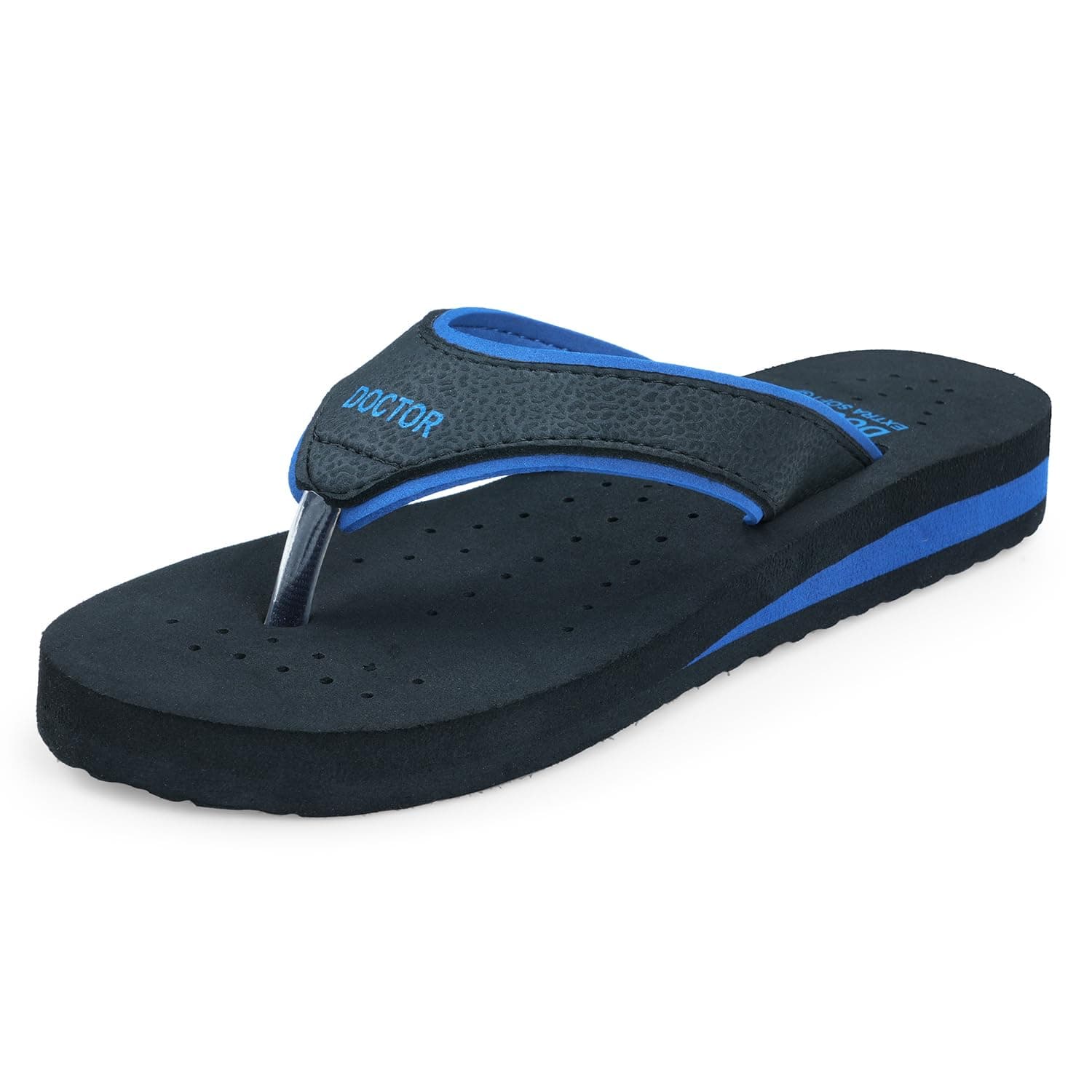 DOCTOR EXTRA SOFT Care Diabetic Orthopedic Pregnancy Flat Super Comfort Dr Flipflops and House Slippers For Women's and Girl's D-18-Black Blue-7 UK