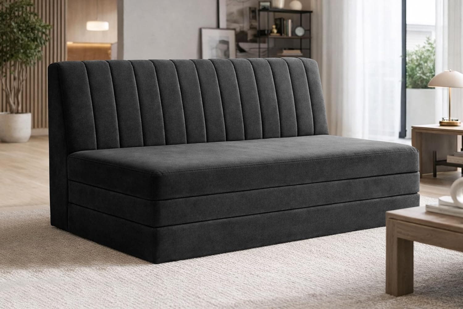 Deco Studio 3-Seater Foldable Sofa Bed with Adjustable Backrest, Modern Velvet Fabric Folding Couch for Living Room, Guest Room & Small Spaces-Black