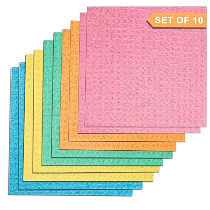 Shopfleet Cellulose Cleaning Sponge for Kitchen and Home, 20 x 12 x 0.5 cm - Pack of 10 Wipes (Multicolor)