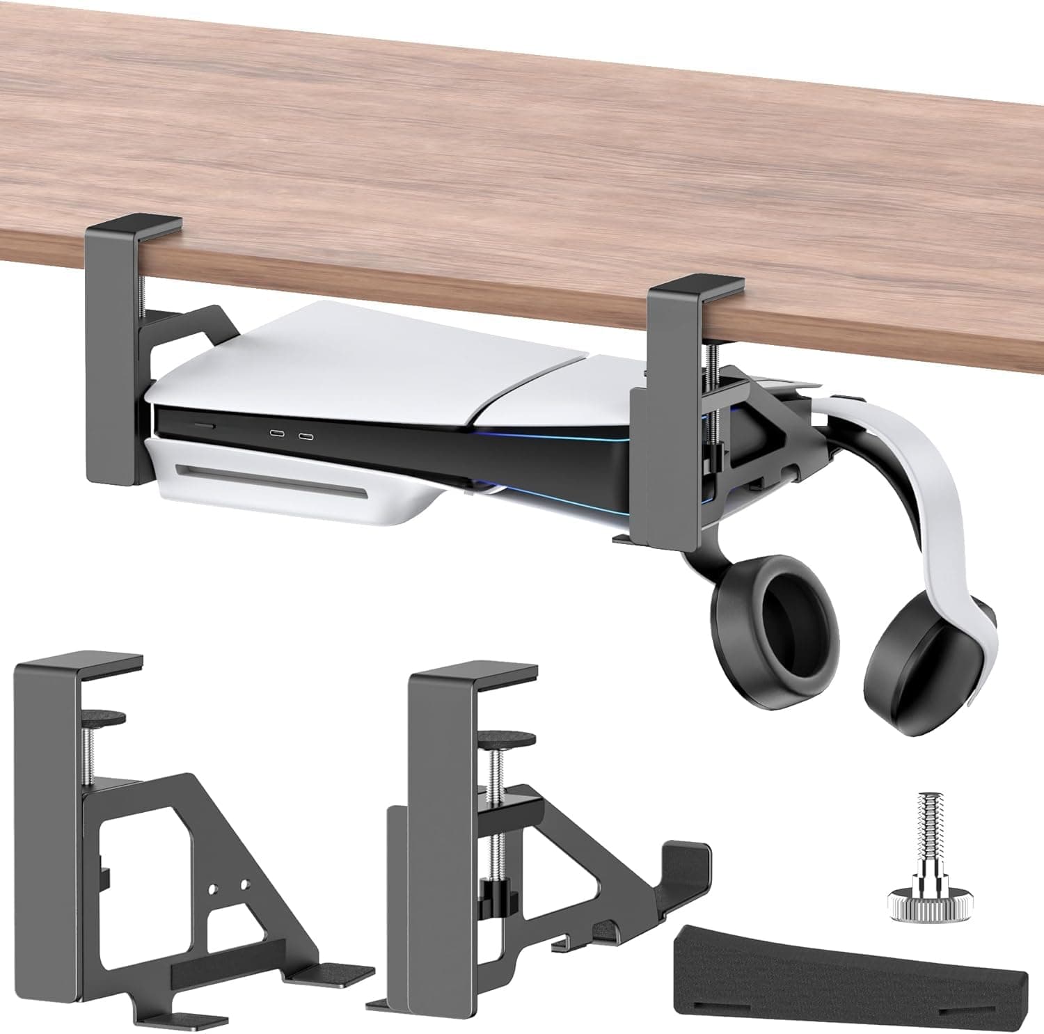 New World No-Drill Horizontal Stand for PS5 Fat/Slim/Pro Digital & Disc Versions Under Desk Mount, Horizontal Stand Metal Under Desk for All PS5 Model Fat/Slim/Pro ( Console Not Include)