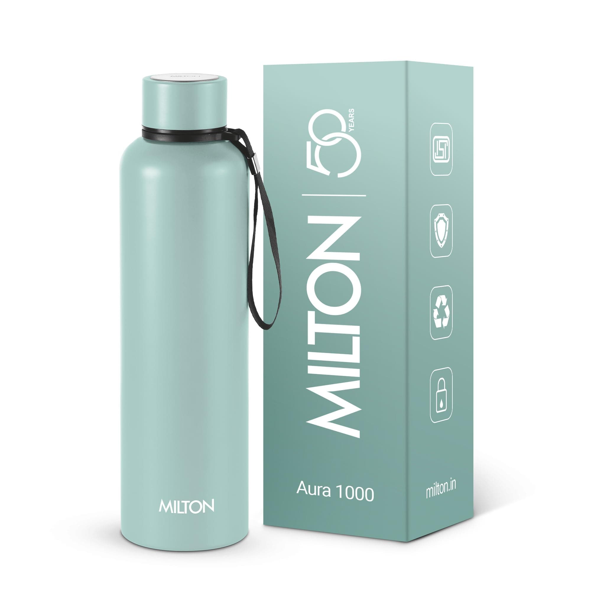 Milton Aura 1000 Thermosteel Water Bottle, 24 Hr Hot and Cold I Leak Proof Lid, ISI Certified I Vacuum Insulated I for Office, Gym, School I Grey