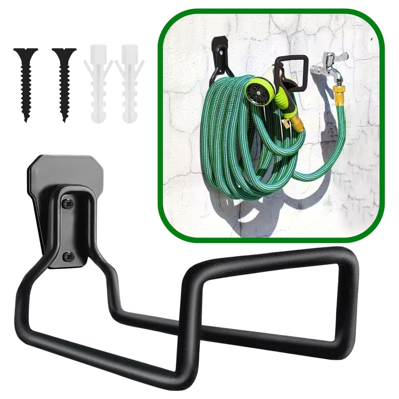 ecofynd Garden Hose Hanger, Heavy Duty Wall Mounted Watering Hose Holders, Portable Irrigation Hose Hanger, Garden Pipe Holder Hook (HOSE005-BLK)