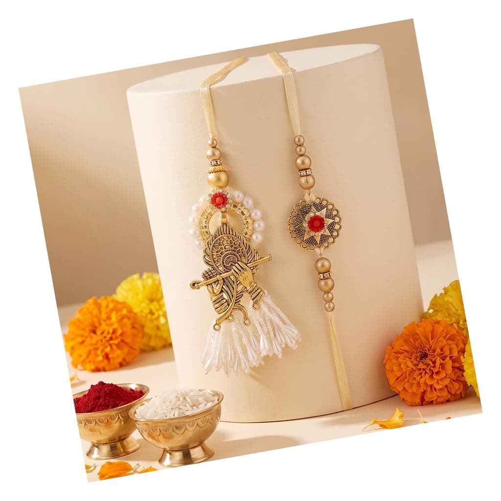 TIED RIBBONS Rakhi for Brother and Bhabhi - Traditional Rakhi Set of 2 with Greeting Card and Tikka - Bracelet Lumba Rakhi's for Bhaiya Bhabhi - for Rakshabandhan Couple