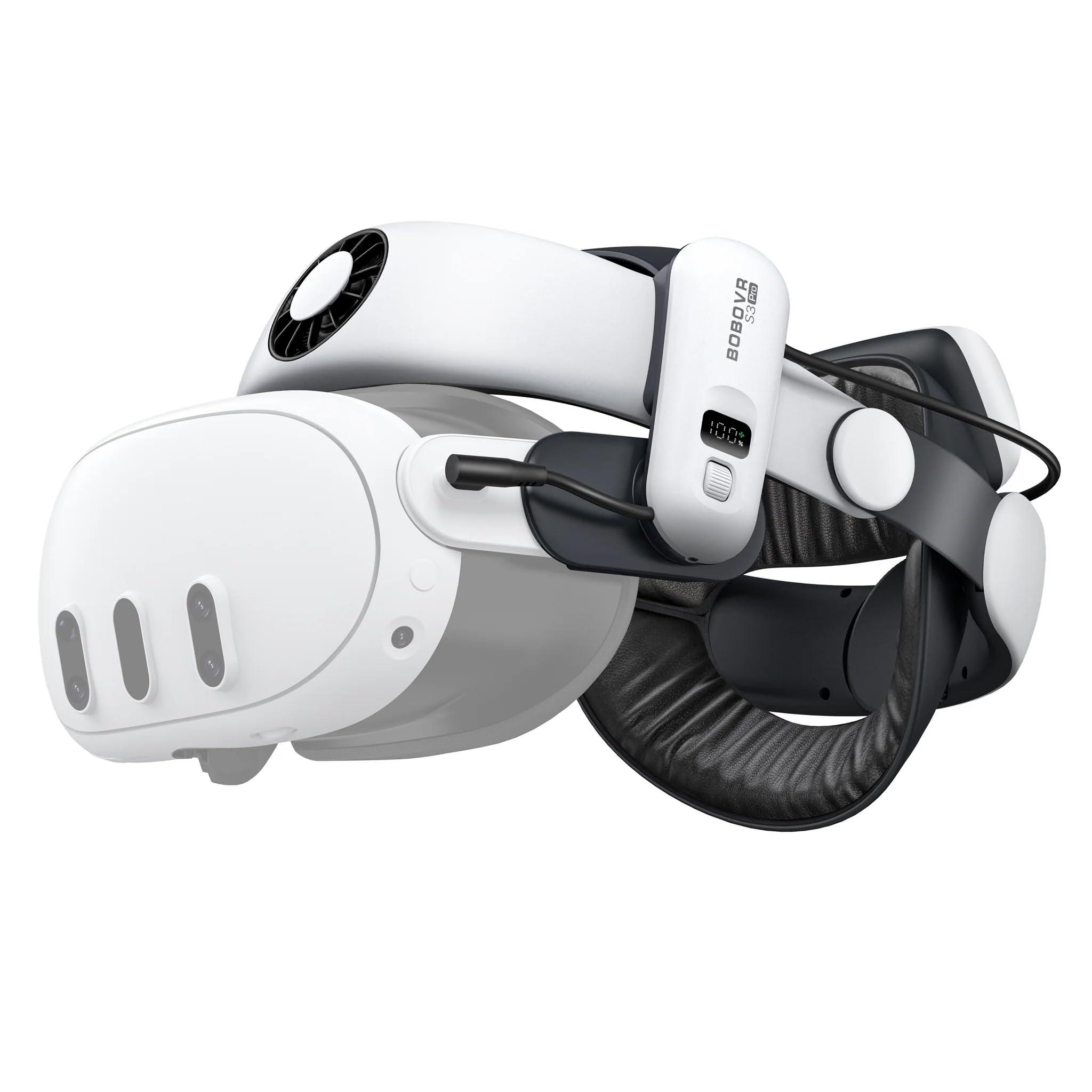 BOBOVR S3 Pro Battery Strap Head Air Conditioning and 10000mAH Hot-Swappable Battery Pack, Compatible with Online Gaming Consoles Meta Quest 3/ 3s models.
