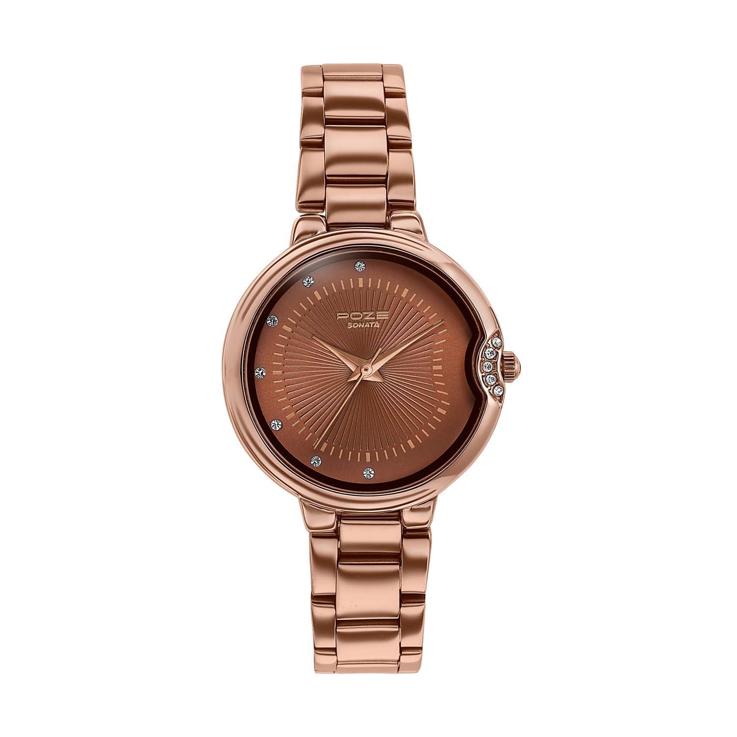 Sonata Poze 7 Analog Brown Dial IP Brown Sheet Metal Strap Watch for Women - SP80153QM01W