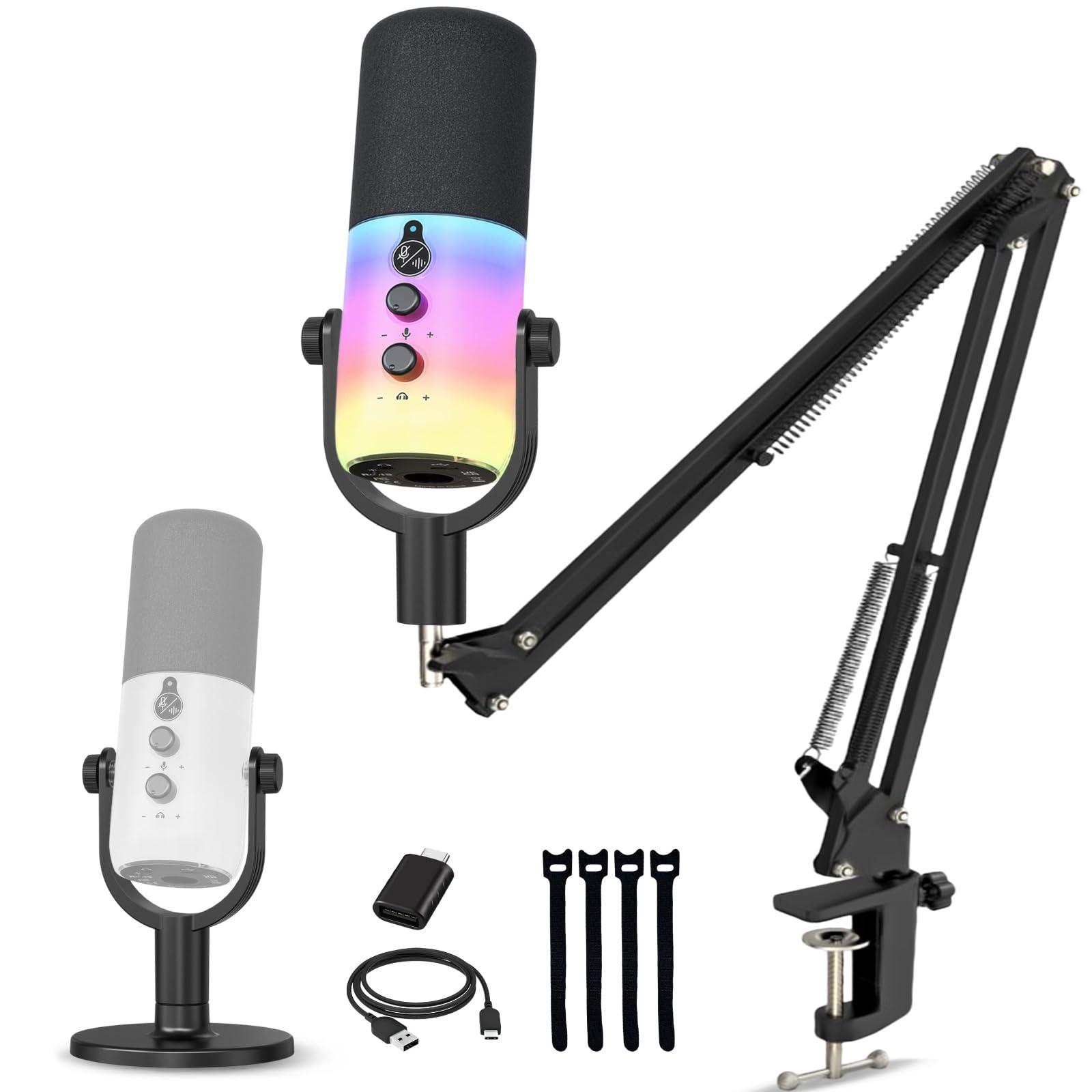 Audio Array AM-C48 XLR/USB Professional Full RGB Dynamic Microphone Kit | AI Noise Cancellation | Touch & Knob Controls | Built-in Headphone Monitoring | Podcasting, Recording, Streaming, YouTube
