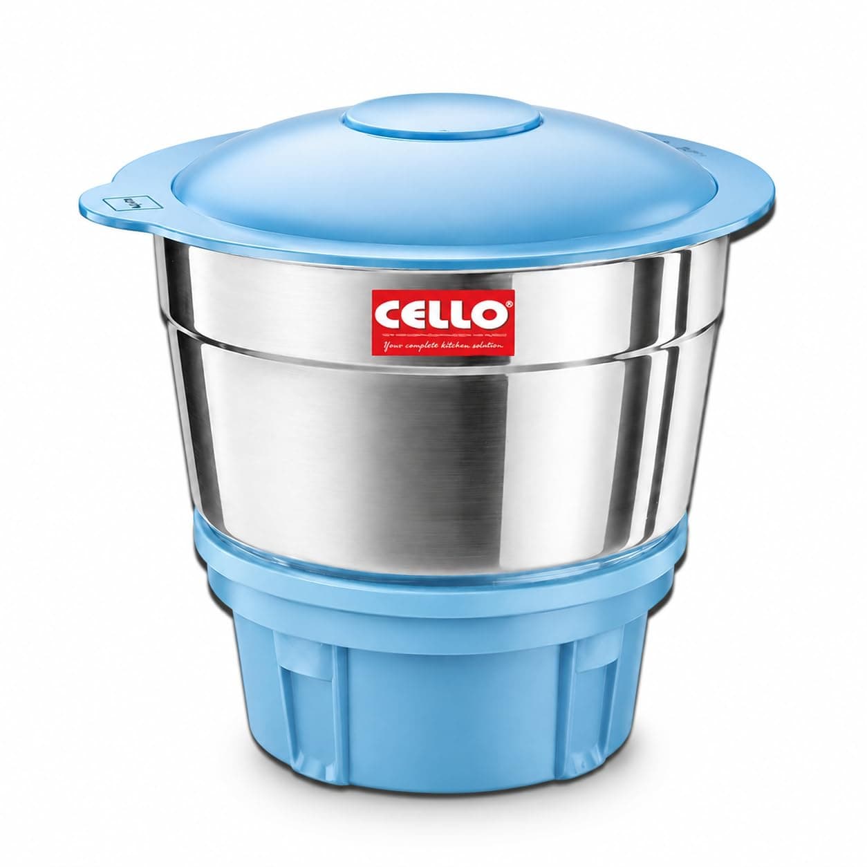 CELLO Stainless Steel Chutney Jar 400ml for Mixer Grinder | Leak-Proof Lid | Food-Grade SS Body | 4 Teeth Compatible | Heavy Duty Grinding Jar for Chutney, Masala & Spices (Sky Blue)