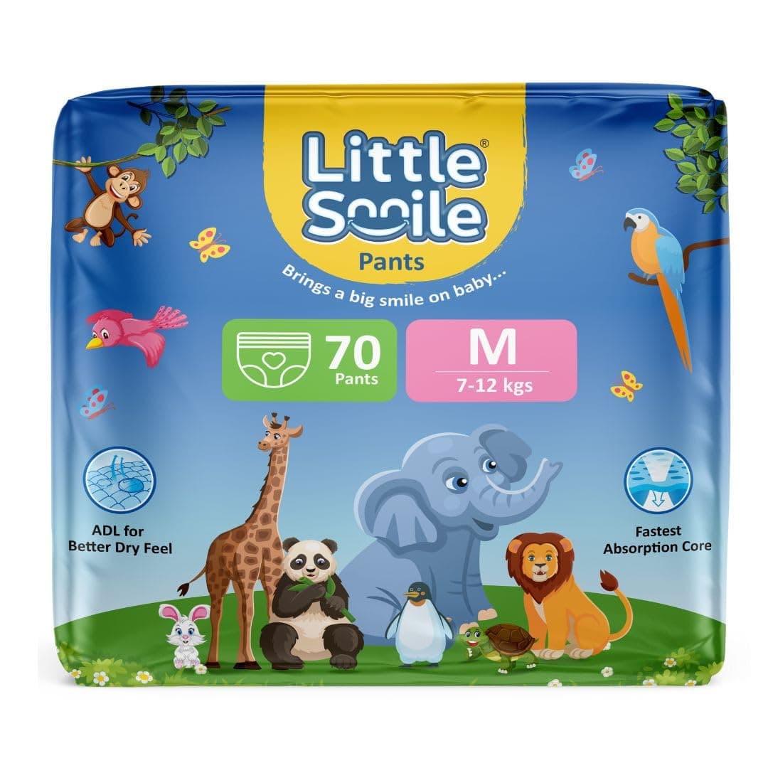Little Smile Baby Diapers Pant Style | Size - M - 70 (Pack of 1) | Odorless and Antibacterial Layer with Urine Indicator (70 Pieces)