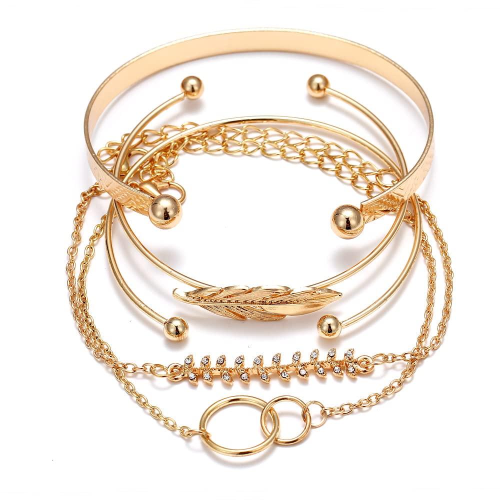 Shining Diva Fashion Set of 5 Stylish Multilayer Crystal Bangle Gold Plated Bracelet for Women and Girls (Golden) (13075b), One Size