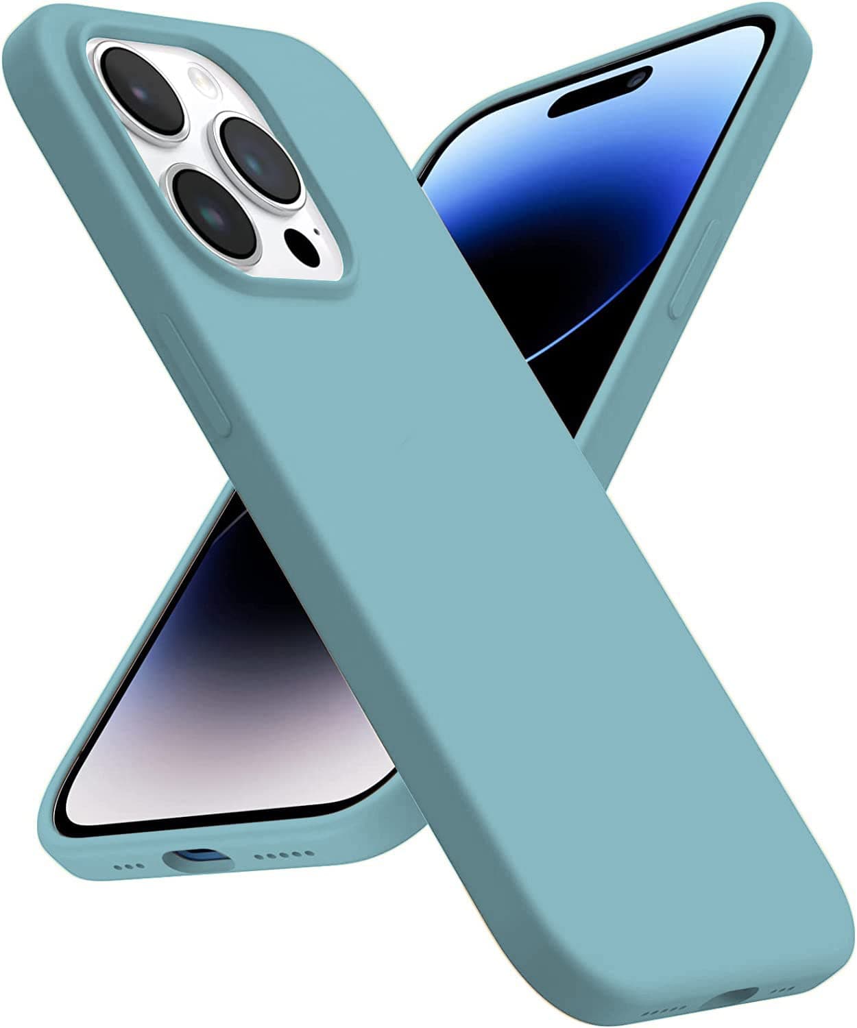 DIZORO® Compatible with iPhone 14 Pro Max Case, Liquid Silicone Case, Full Body Protective Cover, Shockproof, Slim Phone Case, Anti-Scratch Soft Microfiber Lining, 6.1 Inch - (Cactus), Blue