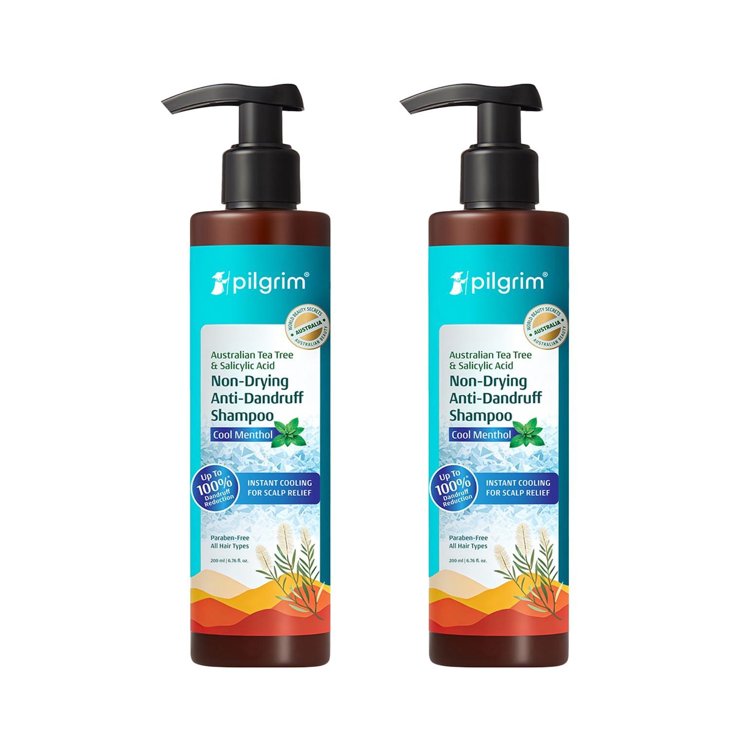 Pilgrim Australian Tea Tree & Salicylic Acid Anti-Dandruff Shampoo with Cool Menthol | Up to 100% Dandruff Reduction*| Soothes Itchy Scalp | Non-Drying Formula | All Hair Types | Unisex (200ml - Pack of 2)