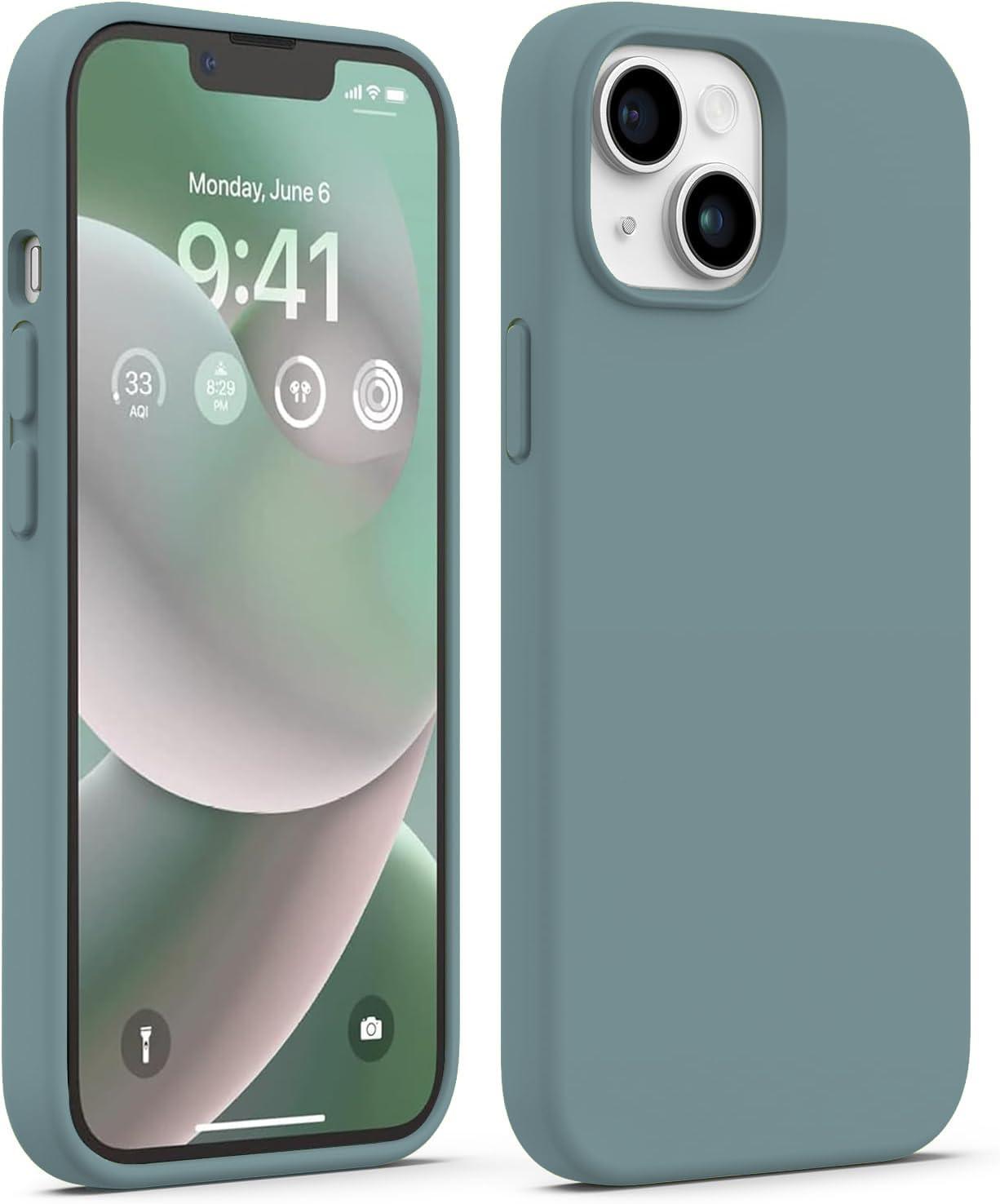 DIZORO Liquid Silicone Compatible for iPhone 14 Case Gel Rubber with Microfiber Lining Non-Slip Full Body Protective Shockproof Back Cover (Midnight Green, 6.1 inch)