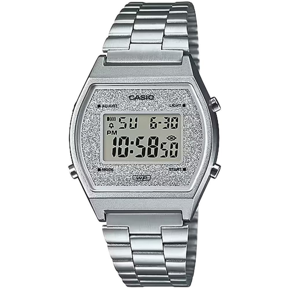 Casio Unisex Vintage B640WDG-7DF Silver Digital Dial Silver Stainless Steel Band D186