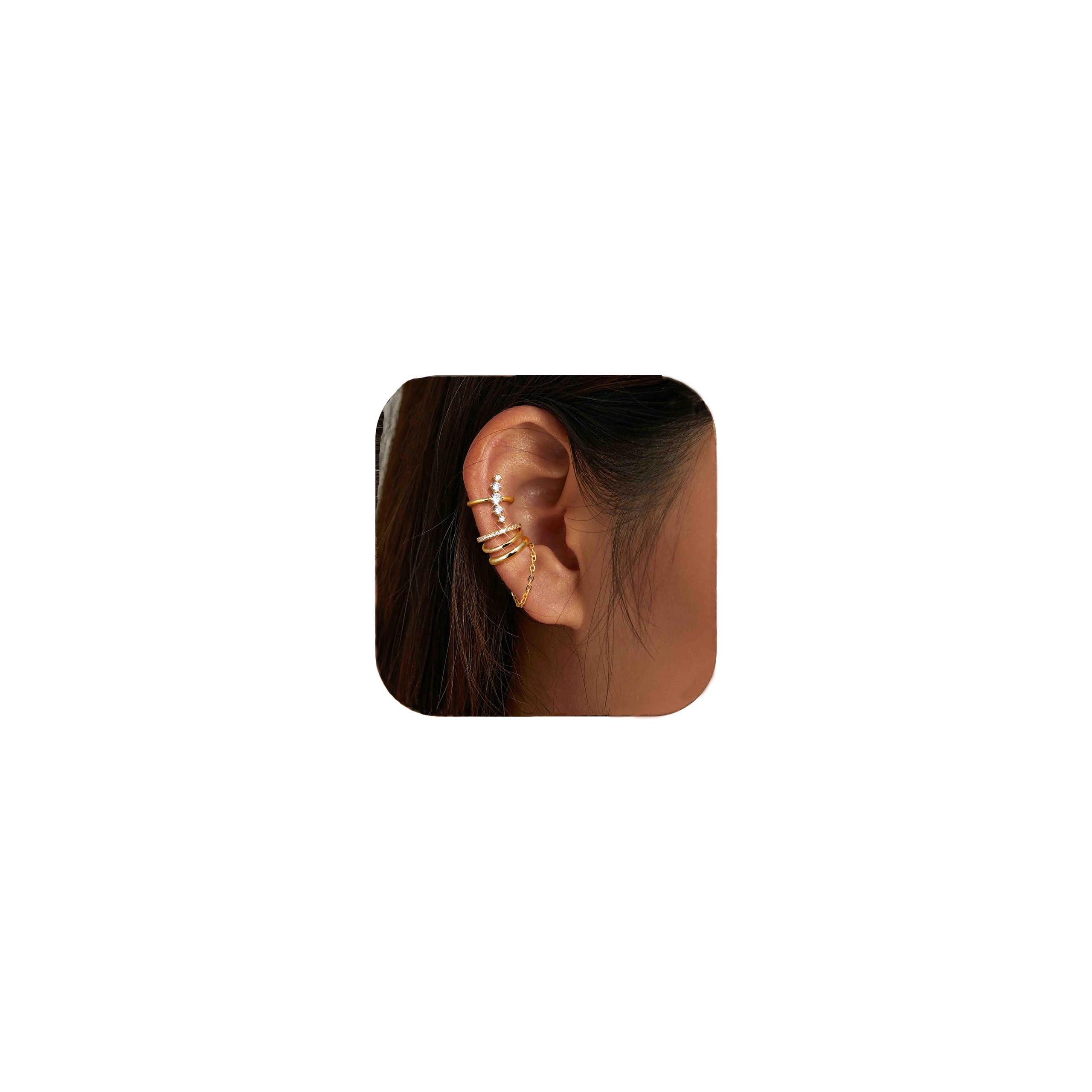 SANNIDHI 3 Pairs Earrings Set for Women Gold Rhinestones Chain Ear Cuffs