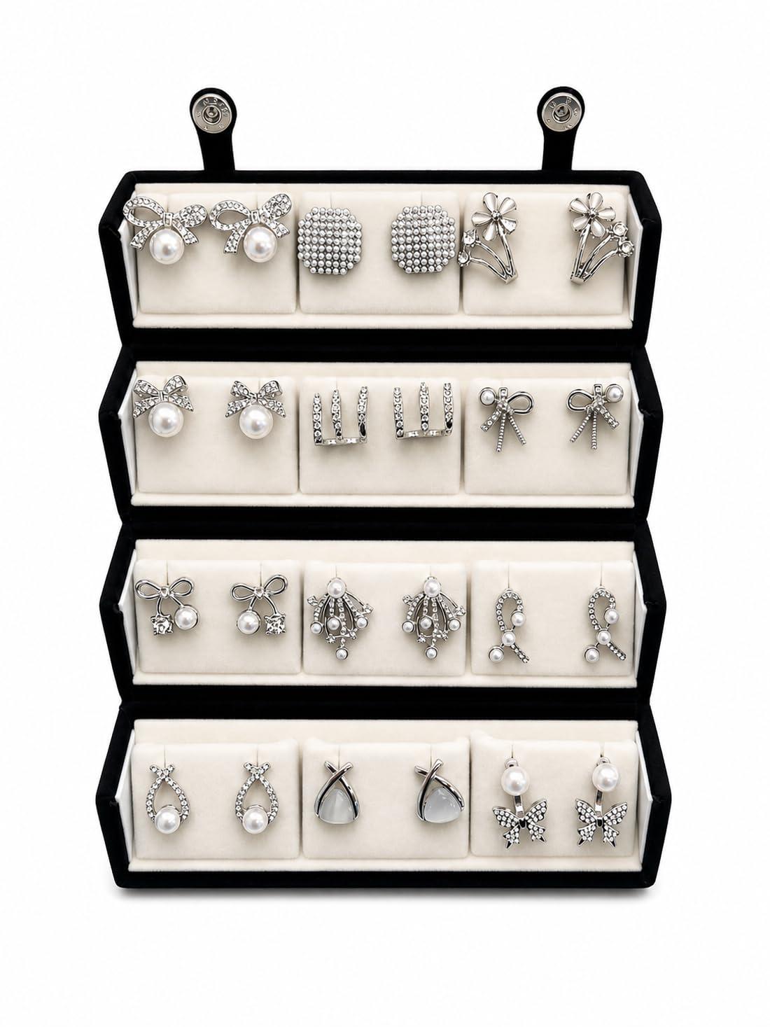 Shining Diva Fashion 12 Pairs Elegant Pearl & Crystal Silver Plated Stud Earrings Set with Premium Display Gift Box for Women and Girls (rrsd17447er_BOX1025)