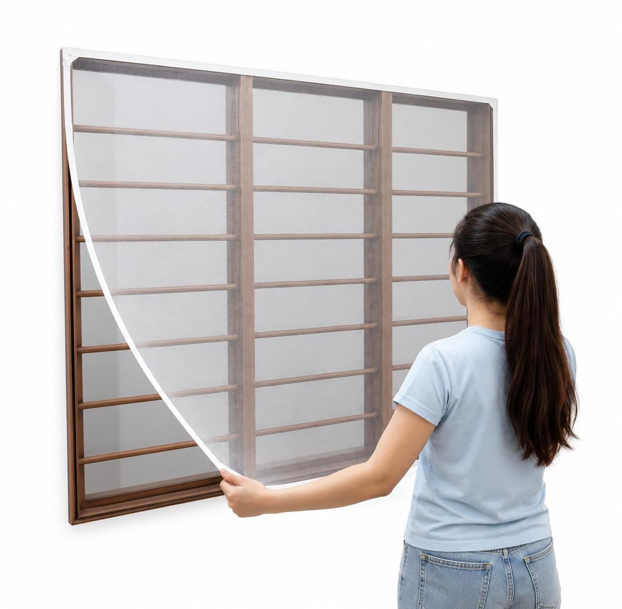 NETFLY Window Mosquito Net with Frame 4x5 FT White | Mosquito Net for Window | Window Net for Home | Self Adhesive Magnetic Fiberglass Mesh with Velcro Tape | Washable & Reusable