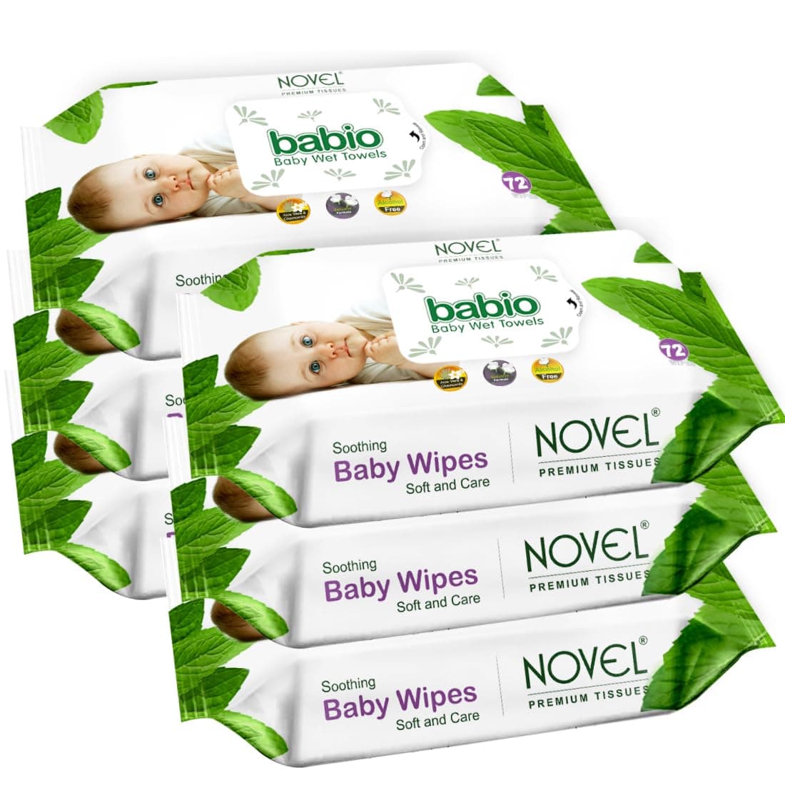 Novel Babio Baby Wet Wipes 72 Wipes x Pack of 6-432 Wipes