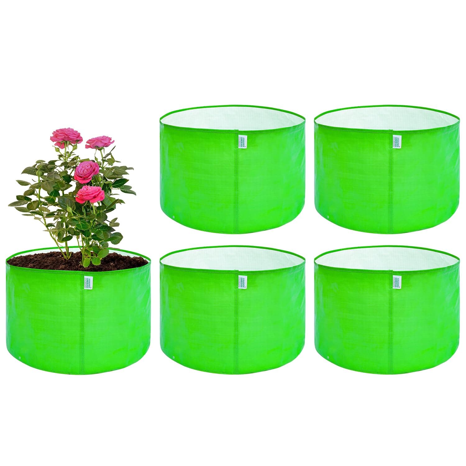 Anandi Green's HDPE Uv Protected 260 GSM Round Green Colour Grow Bags Suitable for Terrace and Vegetable Gardening 15x12 Pack of 6 Plant Bag