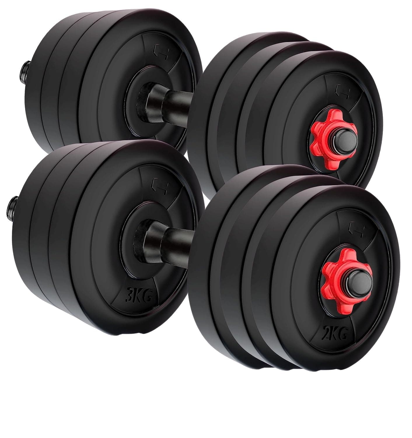 Amazon Brand - Symactive 24 Kg PVC Adjustable Dumbbells Fitness Kit for Full Body Workout (1 Kg x 4 + 2 Kg x 4 + 3 Kg x 4 Weight, 14'' Dumbbell Rods Pair & Nuts)