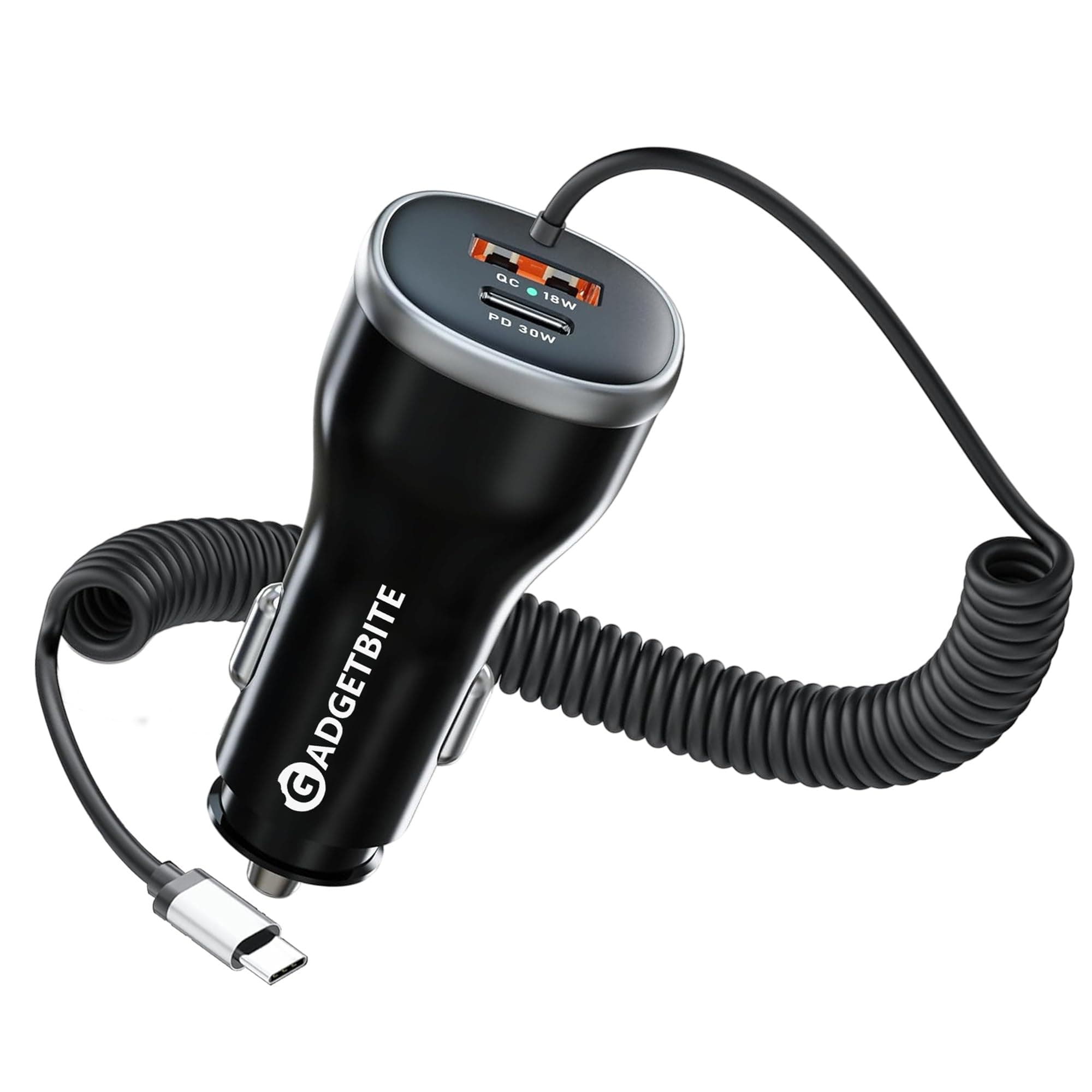 GadgetBite ZAP 71W Fast Car Charger DC 12-24V with USB-A 3.0 & Type-C Fast Charging, Multi-Port High Power Car Adapter for Android & iOS Devices, Universal Compatibility for Phones & Tablets (Black)