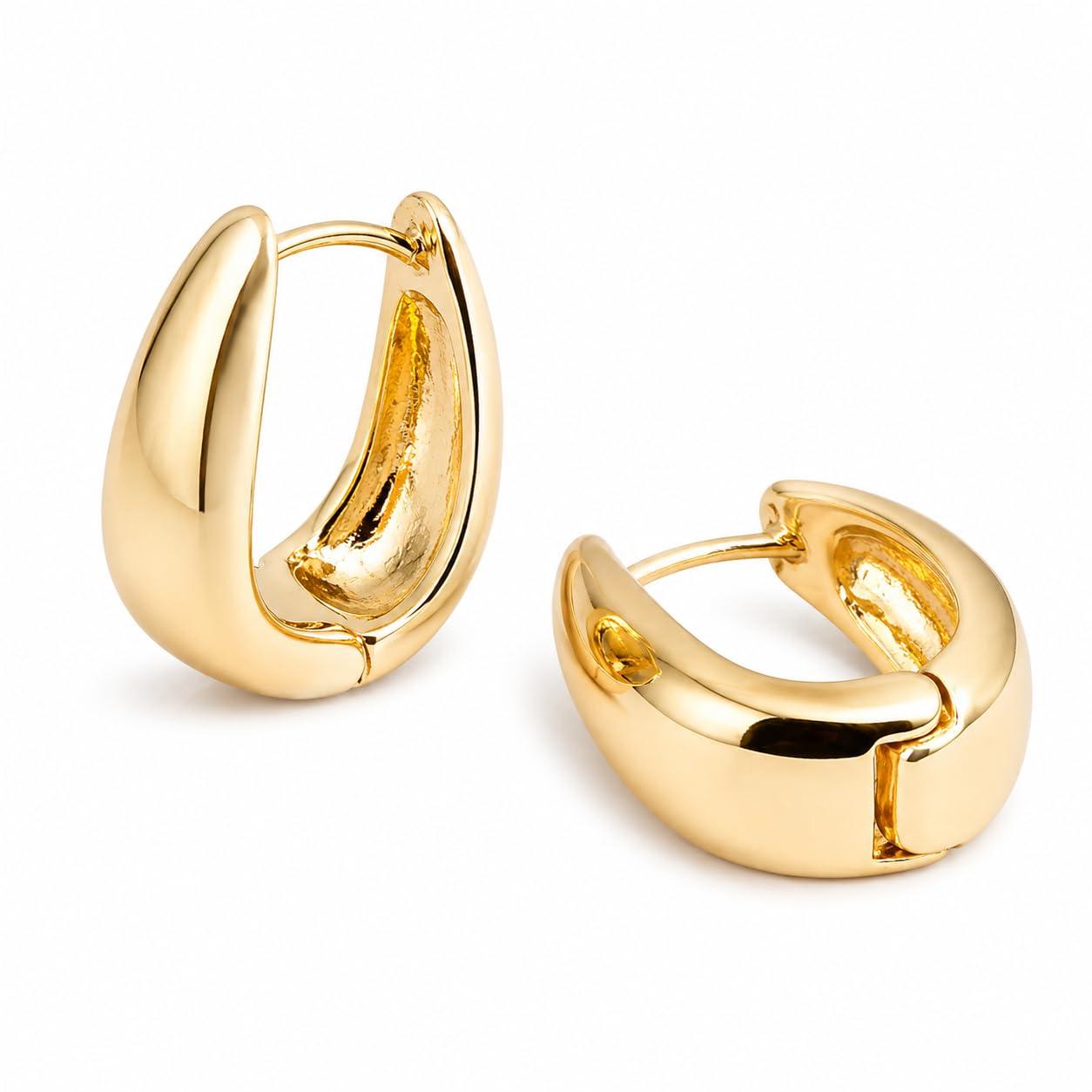 Salve Chic Chunky Oval Huggie Hoop Earrings for Women Fashion | Stylish Trendy Latest Gold Bali Western Dainty Ear Accessories | Korean Earrings for Girls | Valentine's Gift for Girlfriend