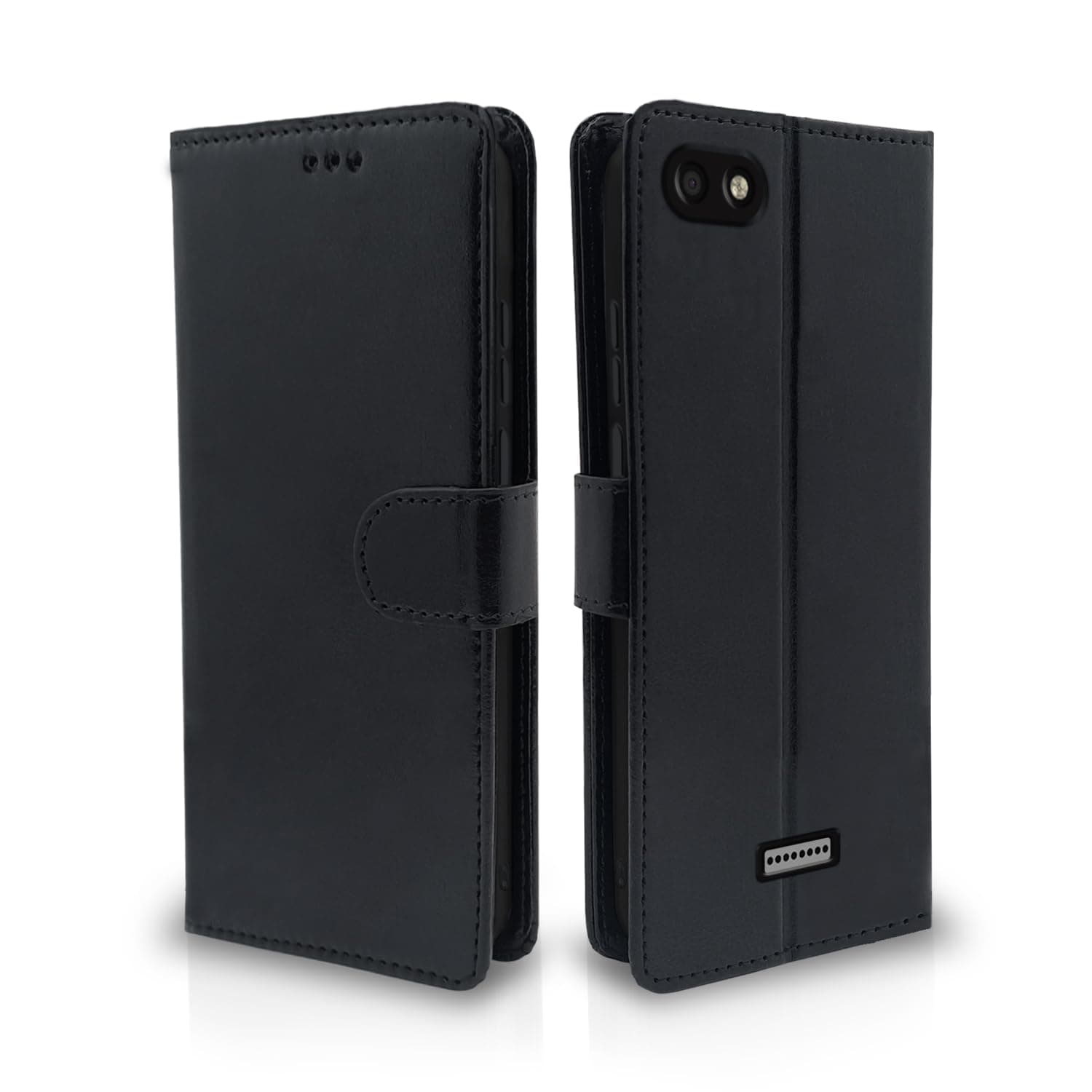 Pikkme Flip Cover Leather Finish | Inside TPU with Card Pockets | Wallet Stand and Shock Proof | Complete Protection Flip Case for Redmi 6A (Black)