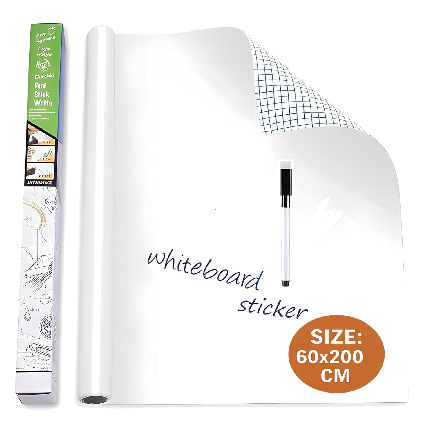NAITIK CREATION 60X200 CM White Board Sticker for Wall with 1 Marker for School, Office, College, Self-Adhesive Removable Whiteboard Sticker Wall Decal Wallpaper (6.5 x 2 Feet), Vinyl