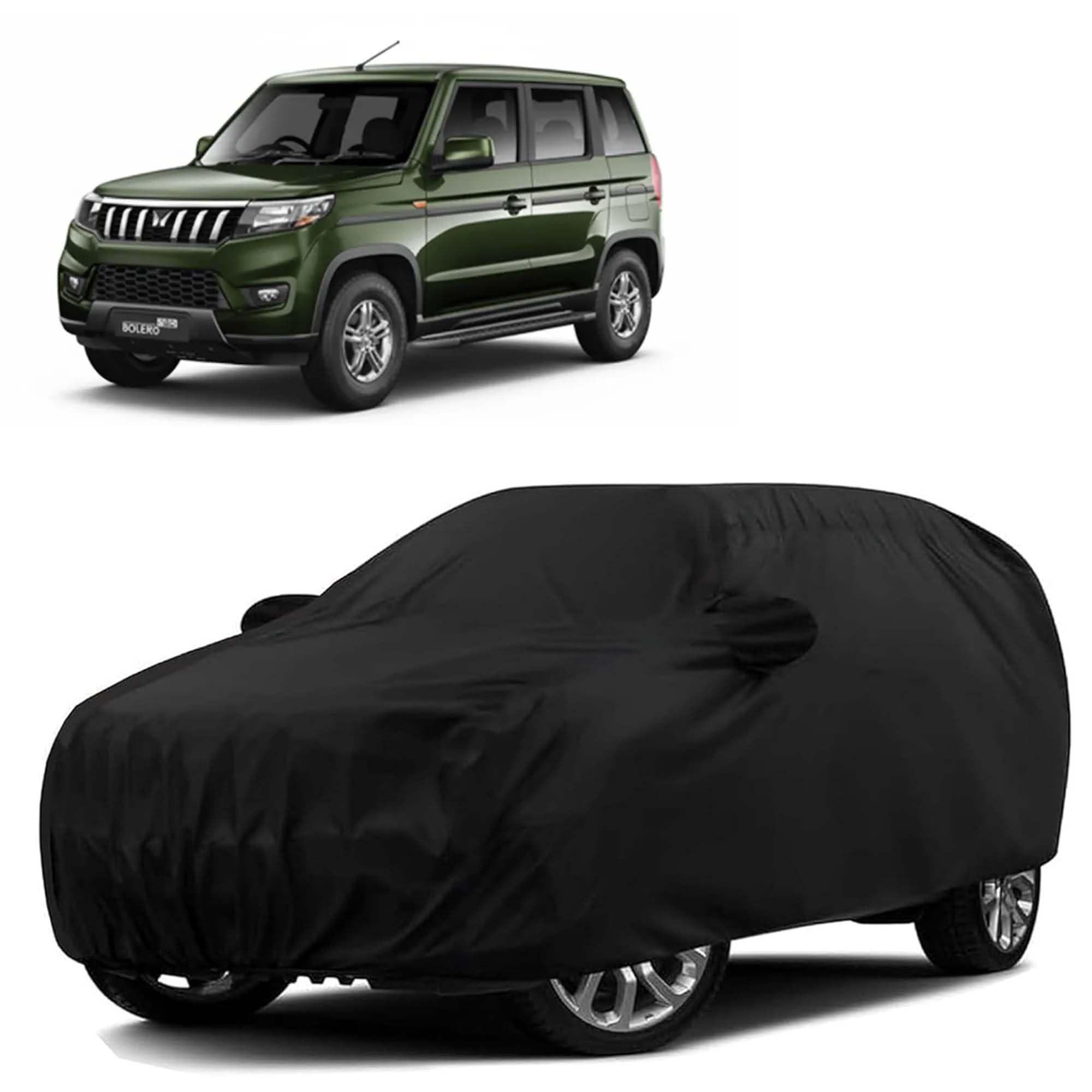 Sulfar 100% Water Resistant Car Body Cover Compatible with Mirror for Mahindra Bolero Neo (Triple Stitched, Full Bottom Elastic, Black)