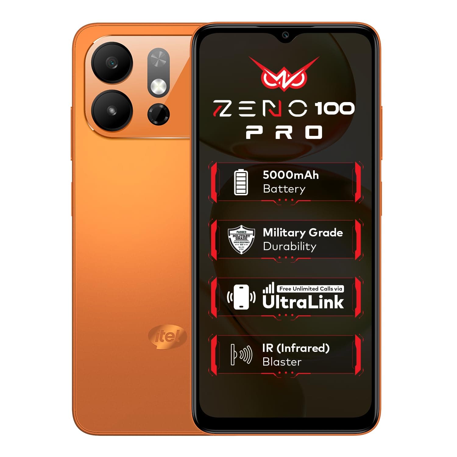 Zeno 100 Pro | 3GB RAM + 5GB Virtual RAM, 64GB Storage | 5000mAh Battery | UNISOC Octa-Core Processor | DTS Sound | Military Grade Protection | 6.6" 90Hz HD+ Display | Android 15 Go | Comet Orange
