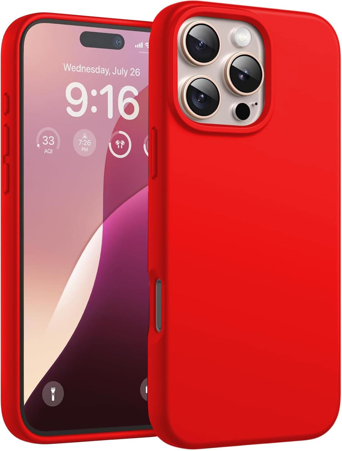 DIZORO Slim Case Compatible for iPhone 16 Pro Max Case Slim Liquid Silicone 3 Layers Full Covered Soft Gel Rubber Phone Case Protective Cover 6.9 Inch - Red.