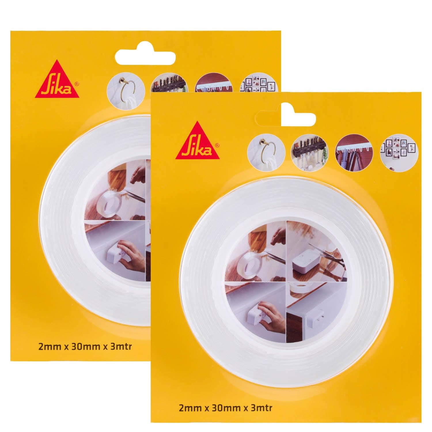 SIKA - Pack of 2 Double Sided Tape - Sikabond Mammoth Grip IN - Multipurpose Removable Traceless Mounting Adhesive Tape for Walls/Home/Office - Strong Sticky Strips Grip Tape - Transparent 30mmx3m