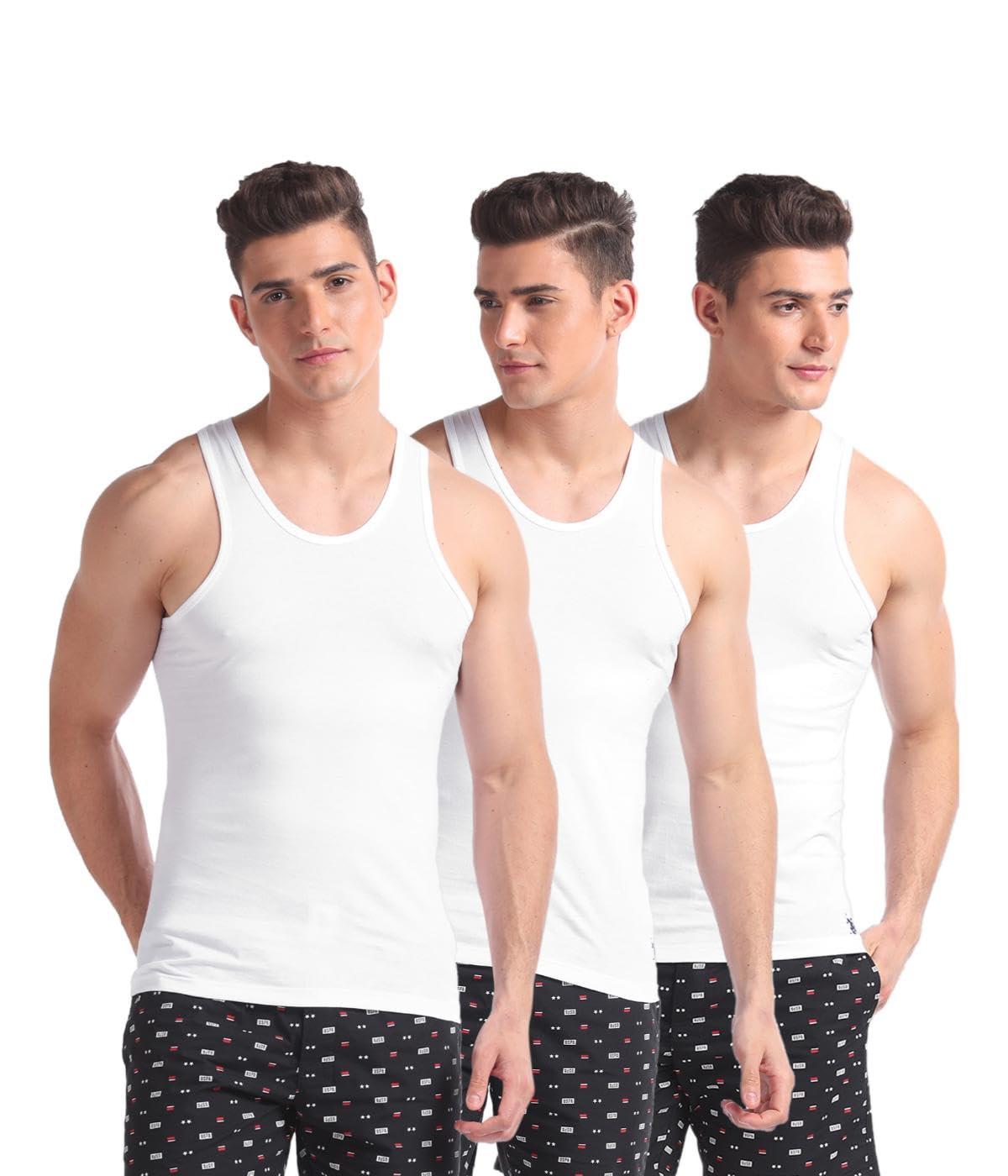 U.S. POLO ASSN.. Men's I661 Round Neck Cotton Jersey Vest - Pack Of 3(I661-P3_WHITE_L)