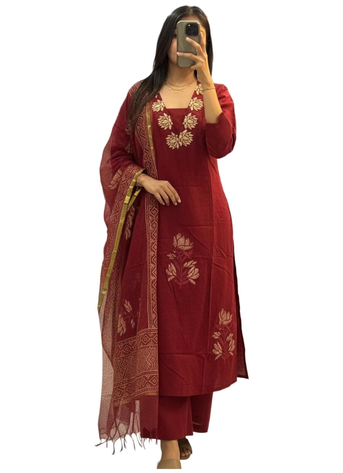 ANNI Designer Women's Rayon Viscose Straight Printed Kurta with Pant & Dupatta (Dare RED_XL_Red_X-Large)