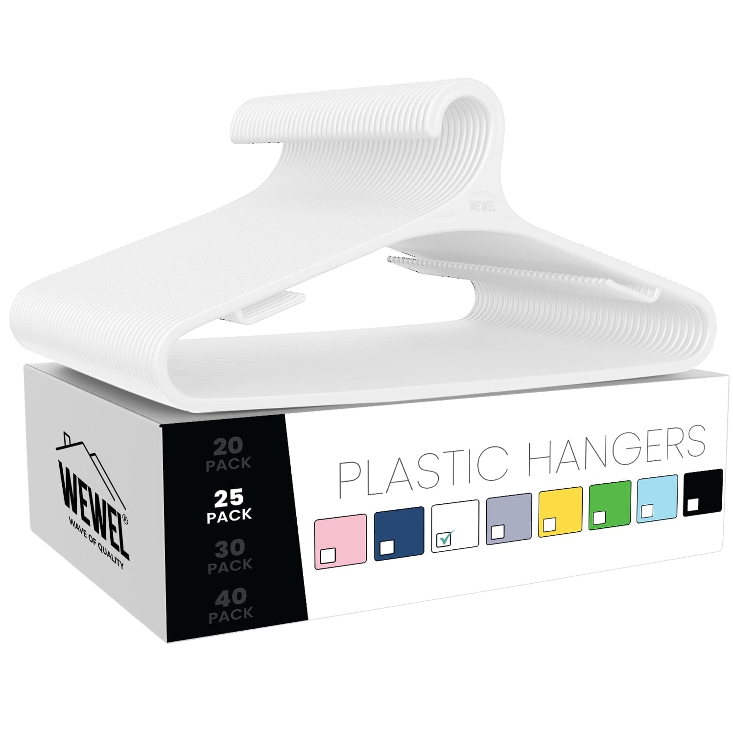 WEWEL® 25 Pcs Premium Hangers for Hanging Clothes (Matt Finish)(Bendless Design)(White | 25)