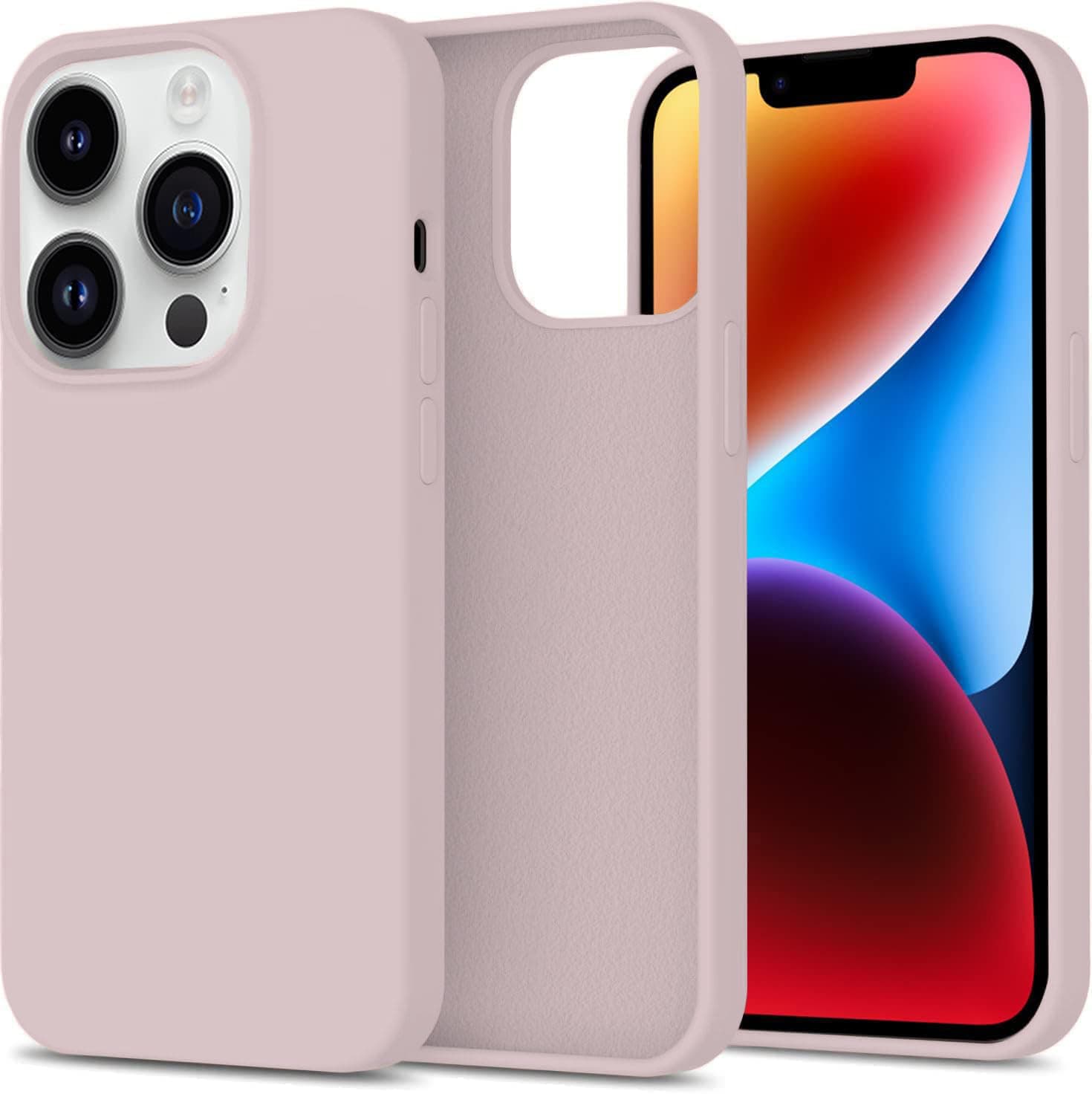 DIZORO® Microfiber Candy Case Compatible for iPhone 14 PRO, Shockproof Slim Back Cover Liquid Silicone Case (Sand Pink)
