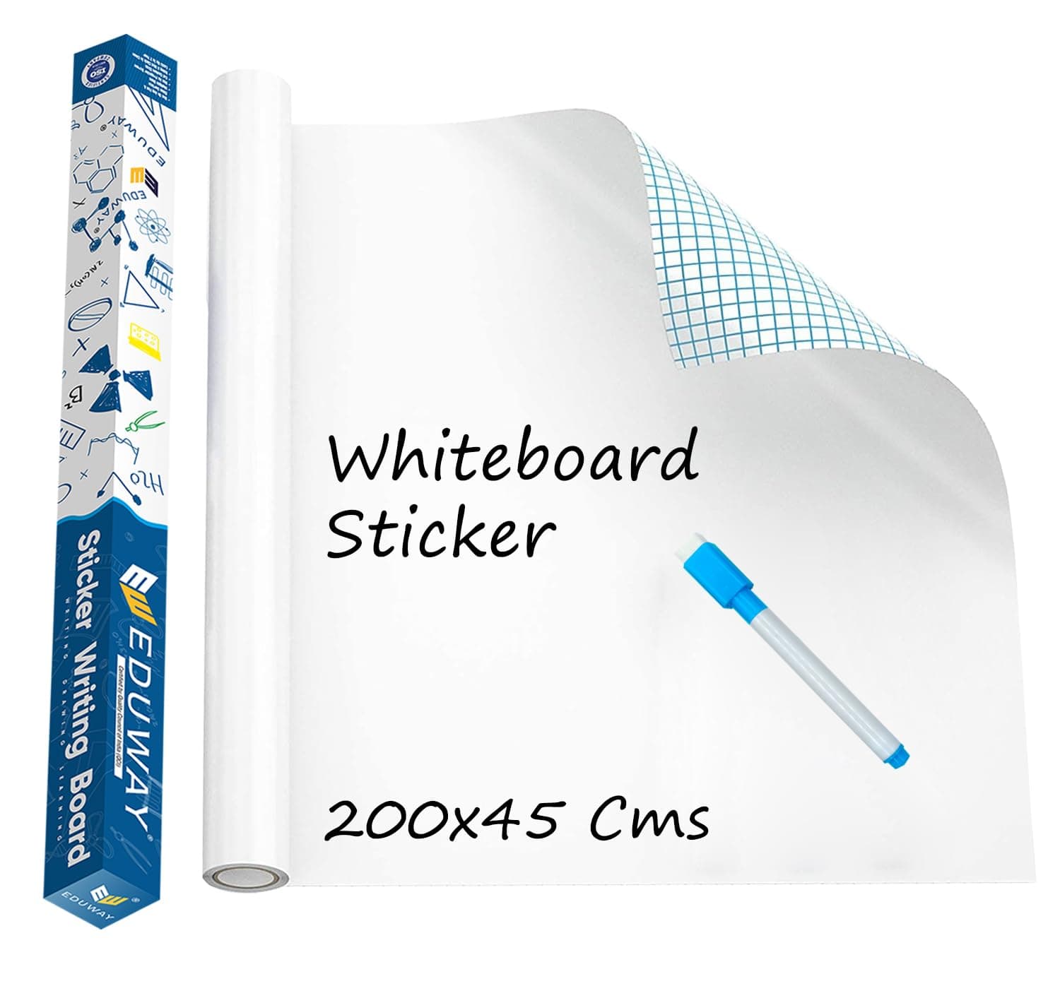 Eduway 1.5x6.5 Feet (45x200 cm) White Board Sticker for Wall | with 1 Marker | Self-Adhesive Whiteboard Removable Sheet, Planner for Kids, Wall, Tables | Dry Erasable Sheet for Writing & Drawing
