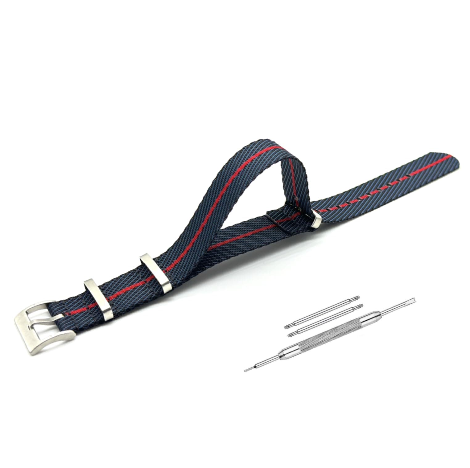 Lineon 20mm & 22mm Stainless Steel 304 Buckle & loop Nylon Vintage Style NATO Watch Strap ONE WAY NATO Nylon STRAP Imported Quality With Pins and Pin Remover Tool (Include) (BLUE & RED LINE, 22mm)