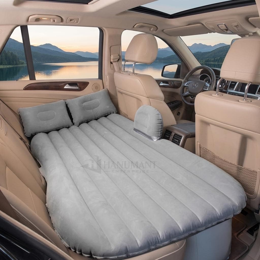 Premium Car Inflatable Bed with Pump & 2 Air Pillow|Quick Inflatable Back Seat Bed|Car Inflatable Mattress|Car Bed Mattress|Car Bed For Kids,Travel,Trip,Camping,Picnic,Pool & Beach|Universal Fit|Grey