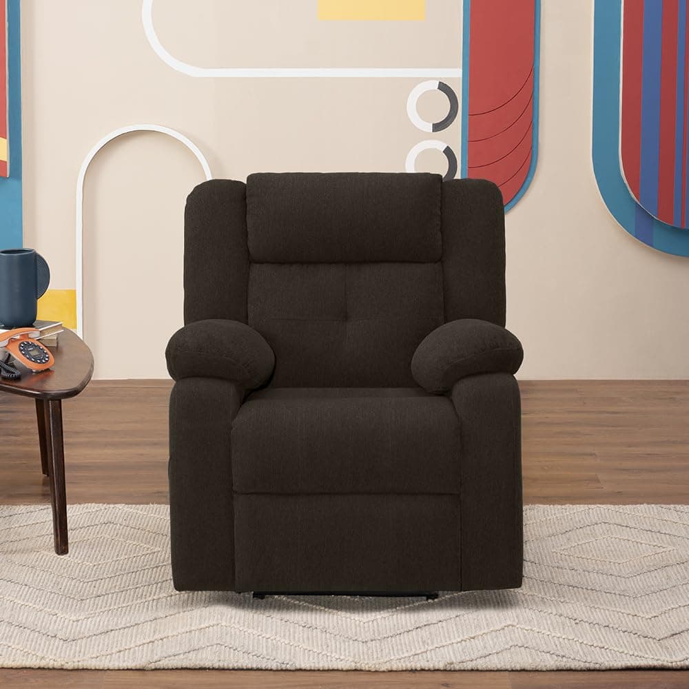 Sleepyhead RX7 Designed by Duroflex - Motorized Single Seater Fabric Recliner Chair | 3 Position Easy Recline | Plush Cushion Sofa for Living Room - Egyptian Brown