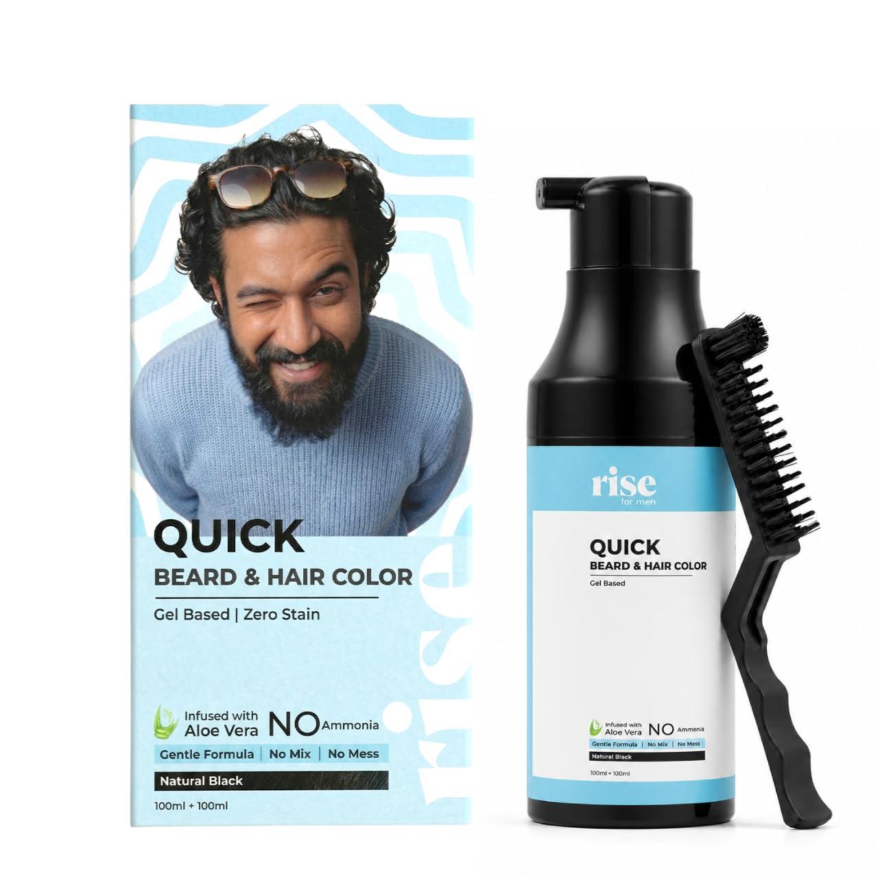 Rise for Men Quick Beard Color & Hair Color Gel | Aloe Vera Infused Ammonia Free Formula | No Mixing No Mess Application | Natural Black | 200ml Bottle