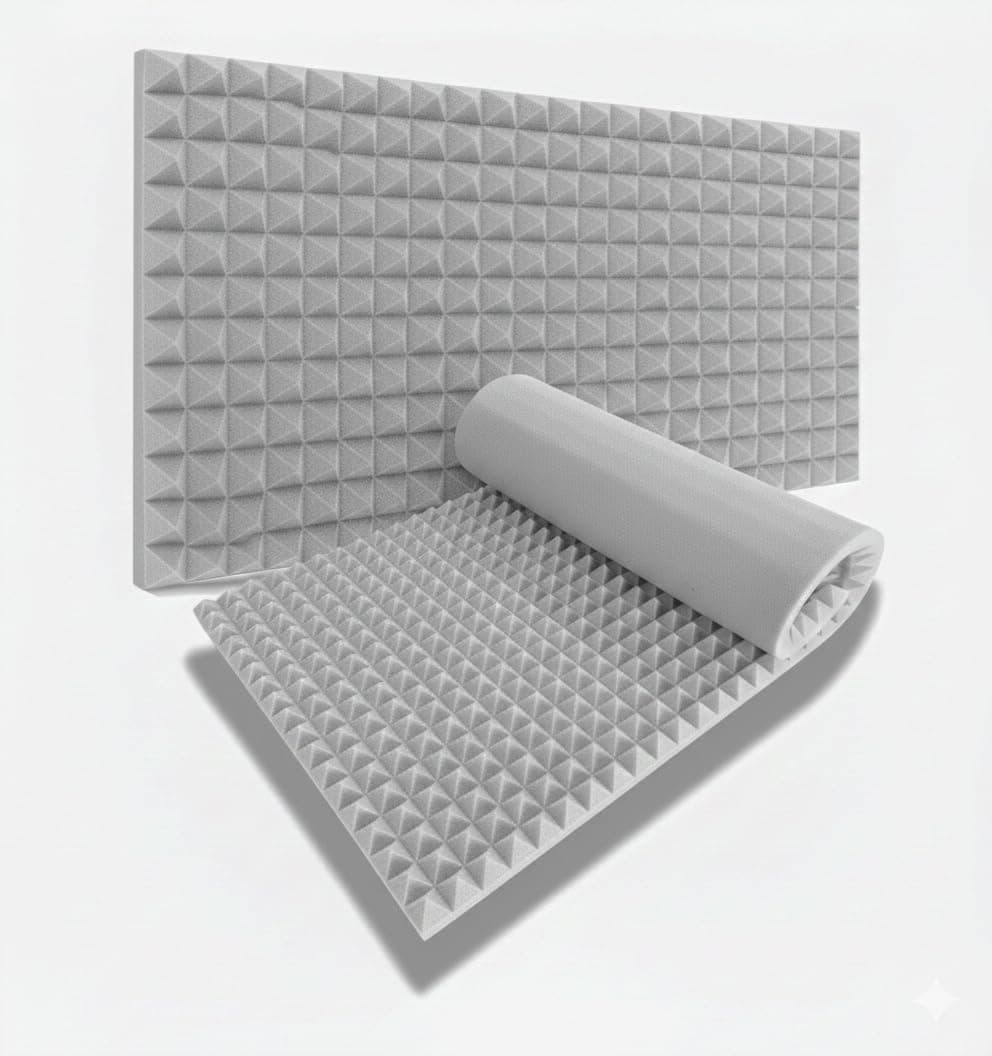 SOUNDFLEX Pyramid Soundproofing Studio Acoustic Foam (1 Sheet / (6'x3')) - 2 Inches Inches High Density, Soundproof Foam, Noise Reduction,Echo Absorption (Grey, 1 Sheet / (6'x3'))