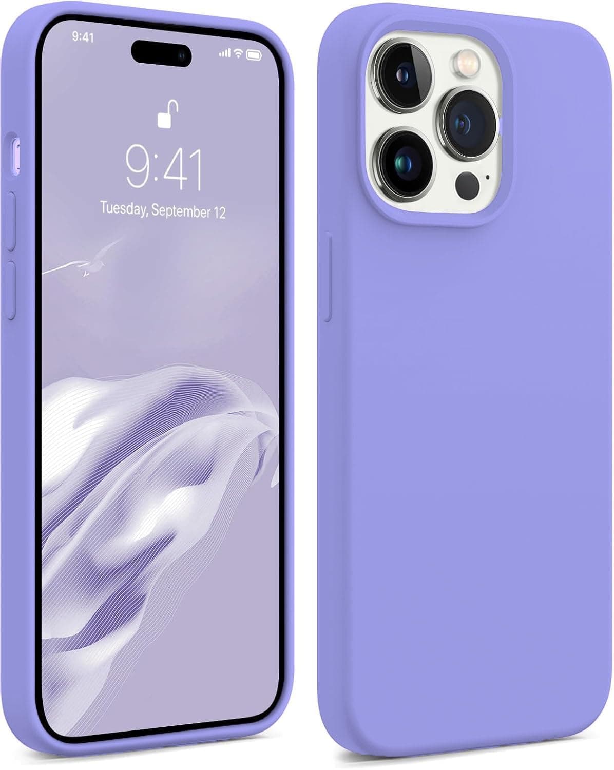 DIZORO Liquid Silicone Compatible for iPhone 14 Pro Case Gel Rubber with Microfiber Lining Non-Slip Full Body Protective Shockproof Back Cover (Purple, 6.1 inch)