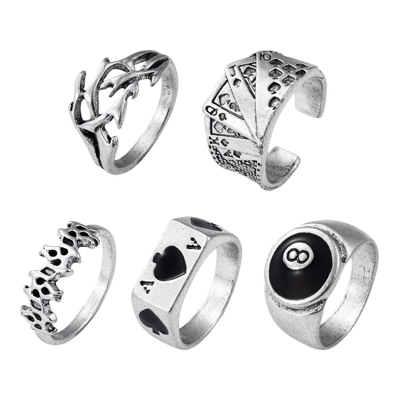 Shining Diva Fashion Latest Stylish Metal Boho Midi Finger Rings for Women and Girls - Set of 5 (14199r), Silver