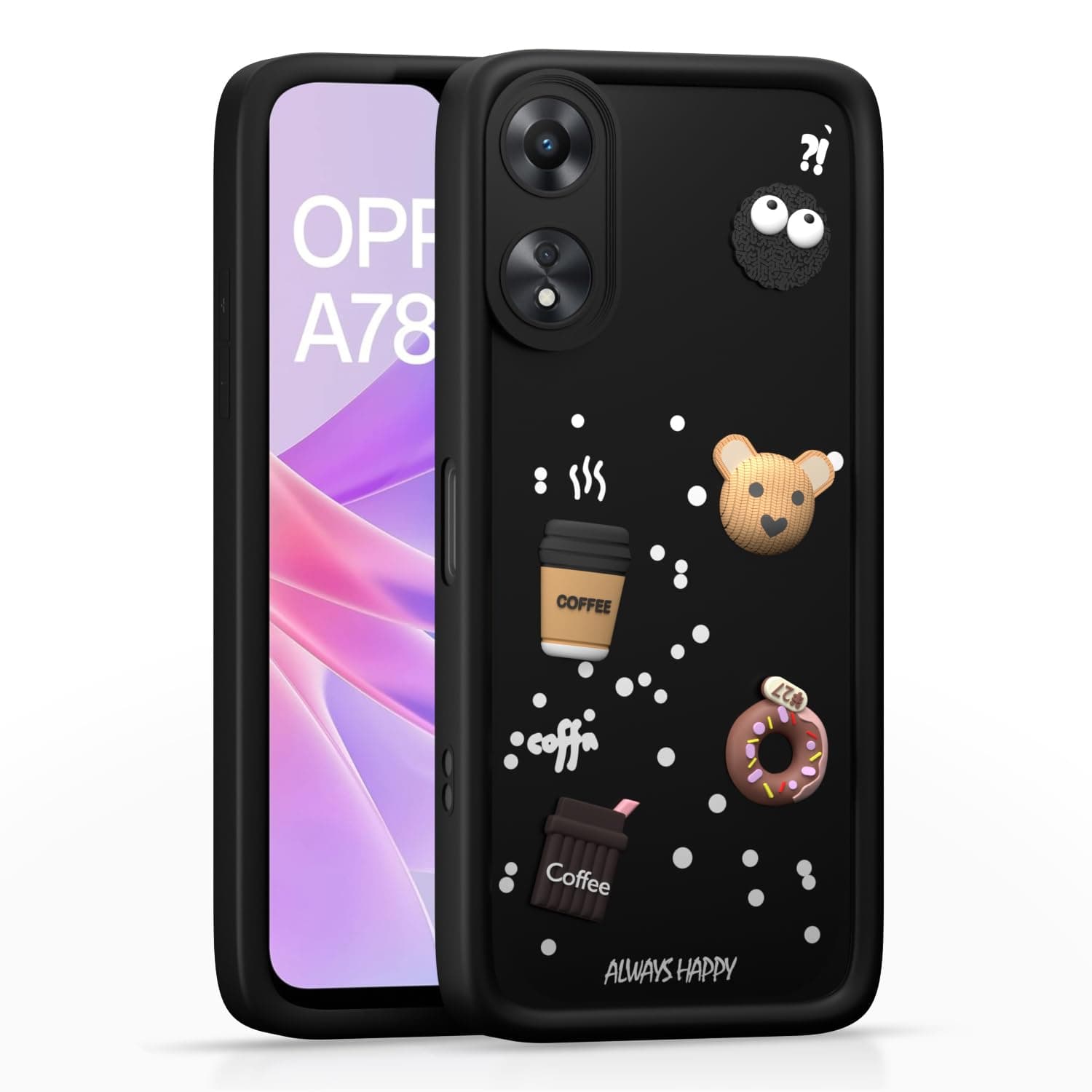 Pikkme Back Cover for Oppo A78 5G | Cute Fun Cartoon 3D Bear Silicone Full Body Protection Bumper Cover (Black)
