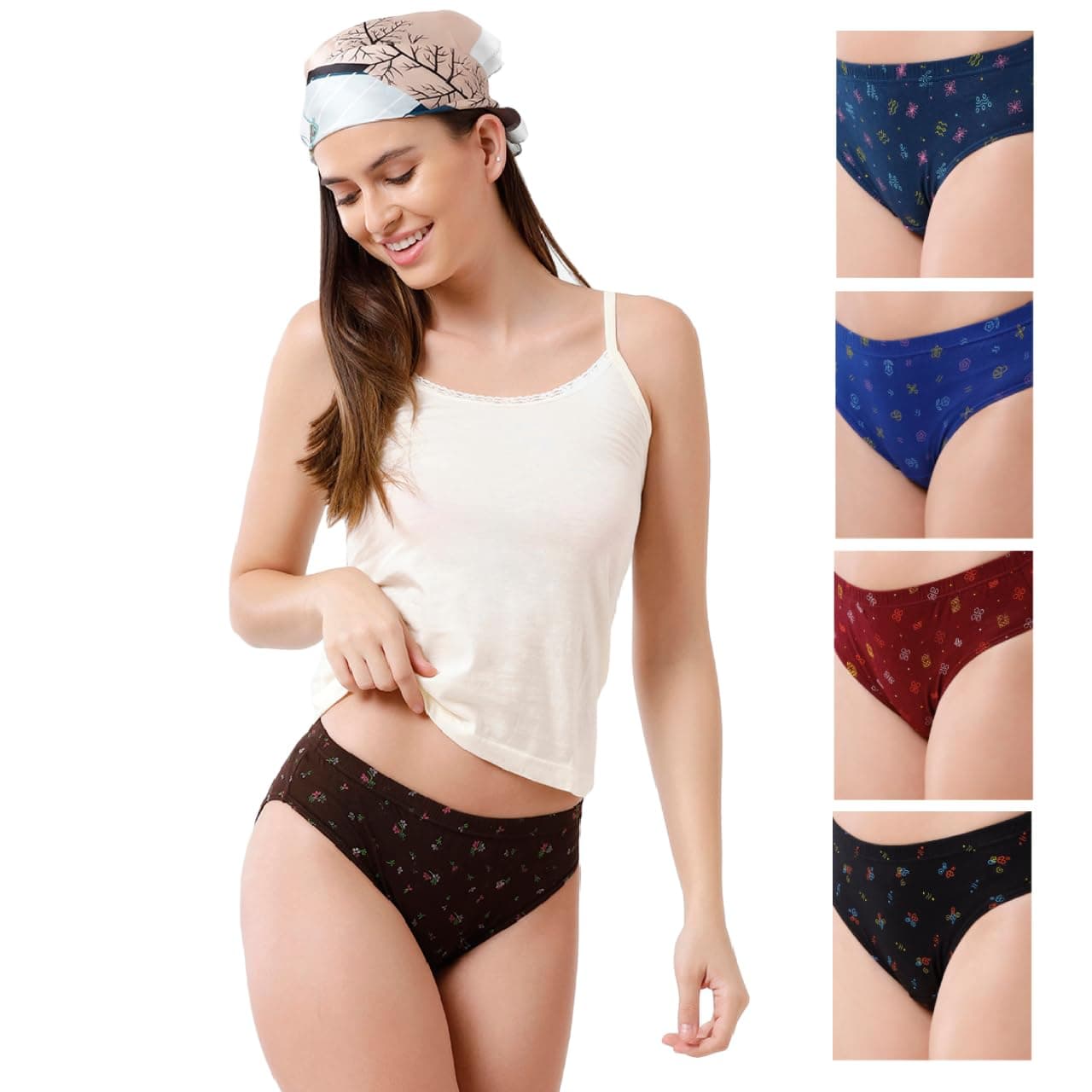 Rupa Jon Women's Block Print Panty (RJNJNPAS5PXX15110_Assorted Printed_110cm)